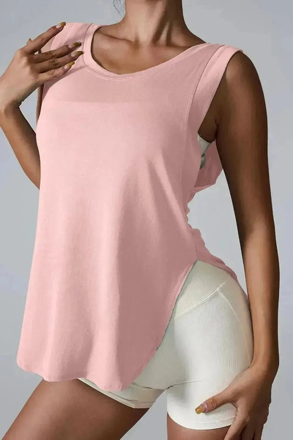 Slit Round Neck Active Tank - Bad Moms Club