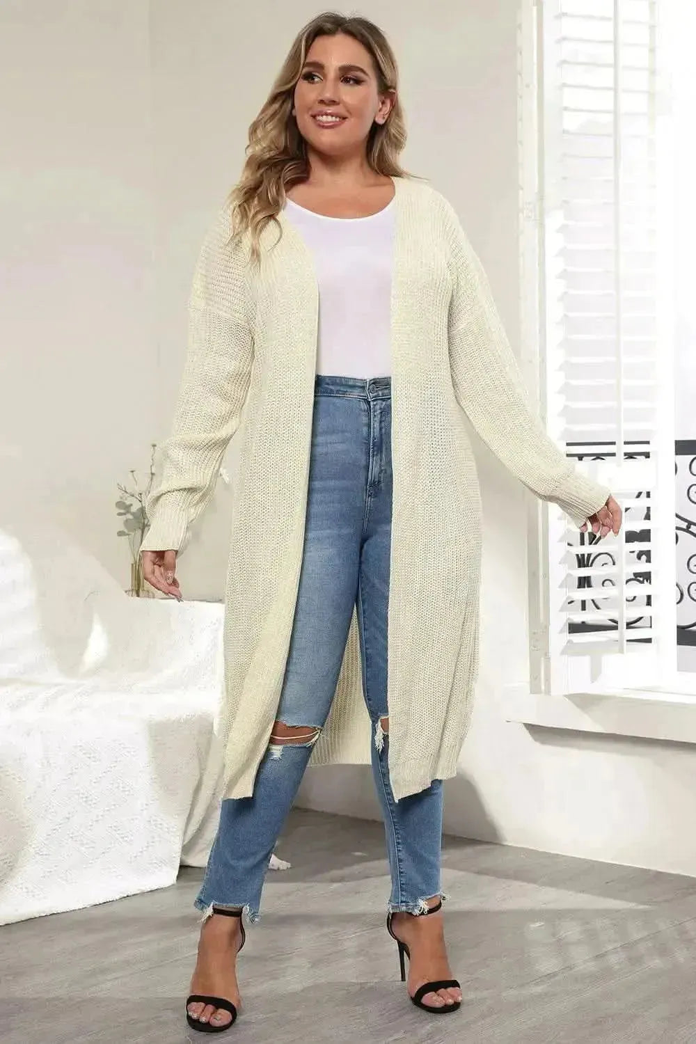 Plus Size Open Front Long Sleeve Cardigan - Bad Moms Club