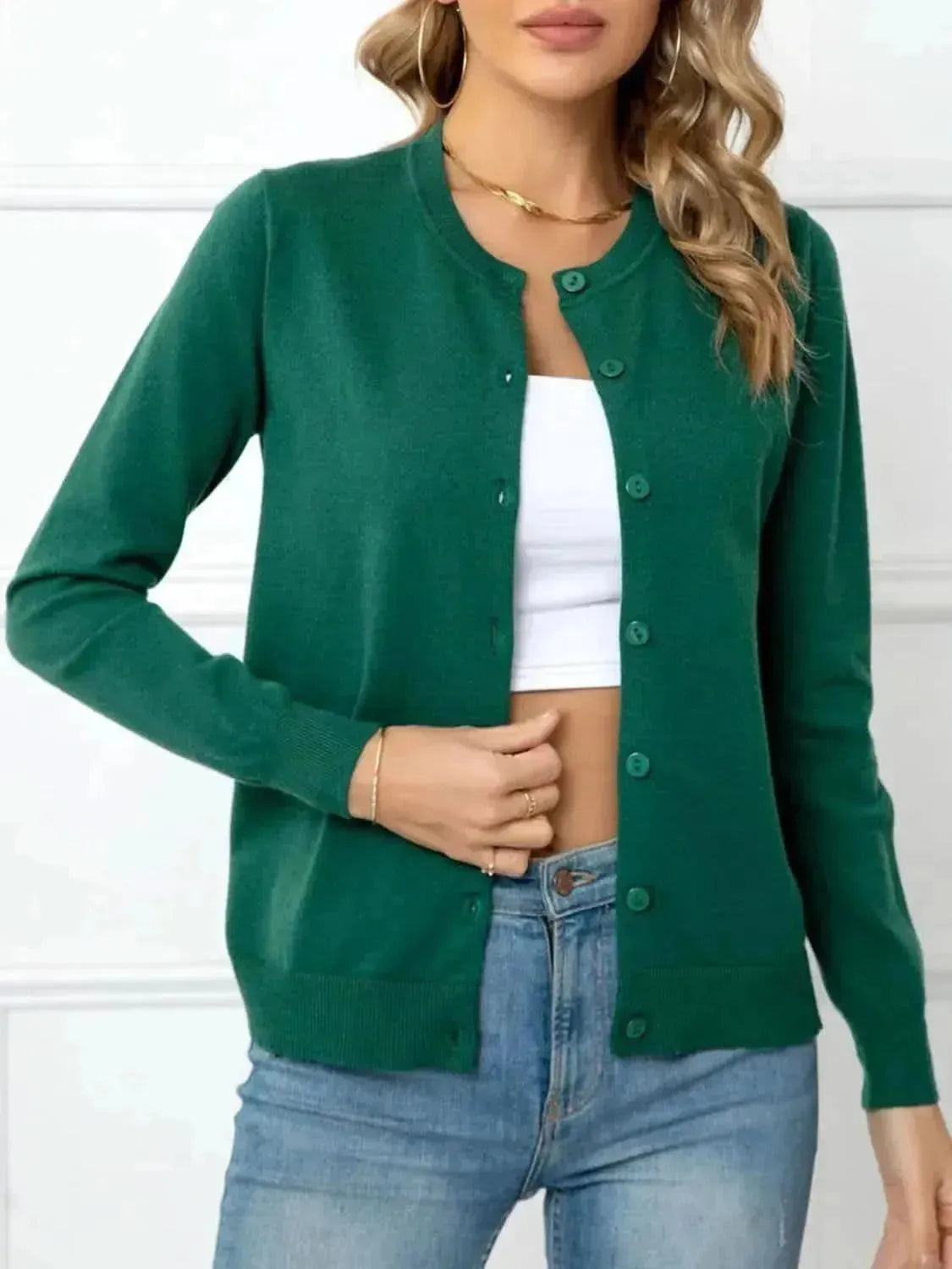 Button Down Round Neck Cardigan - Bad Moms Club