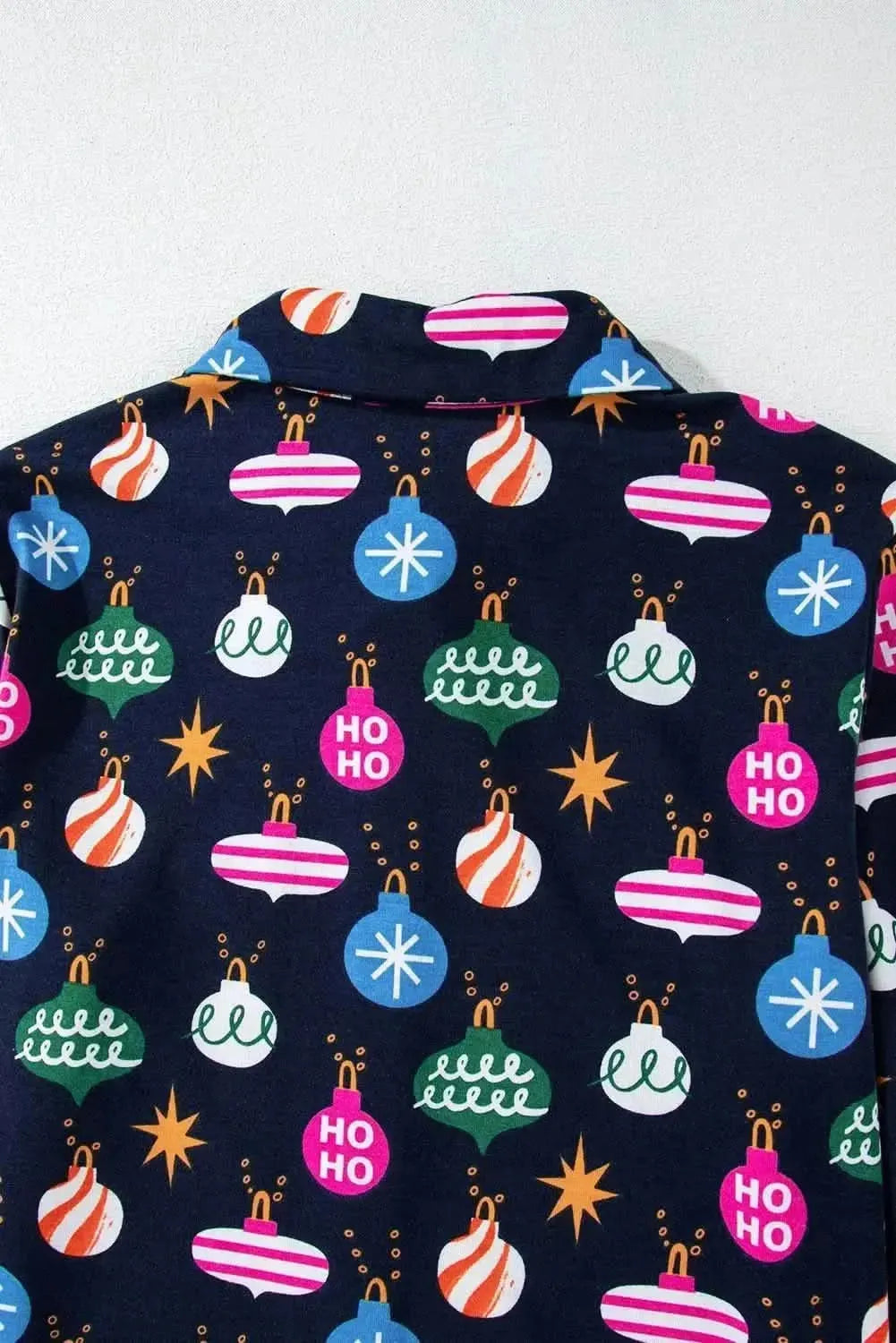 Christmas Lights Print Collared Neck Top and Pants Set - Bad Moms Club