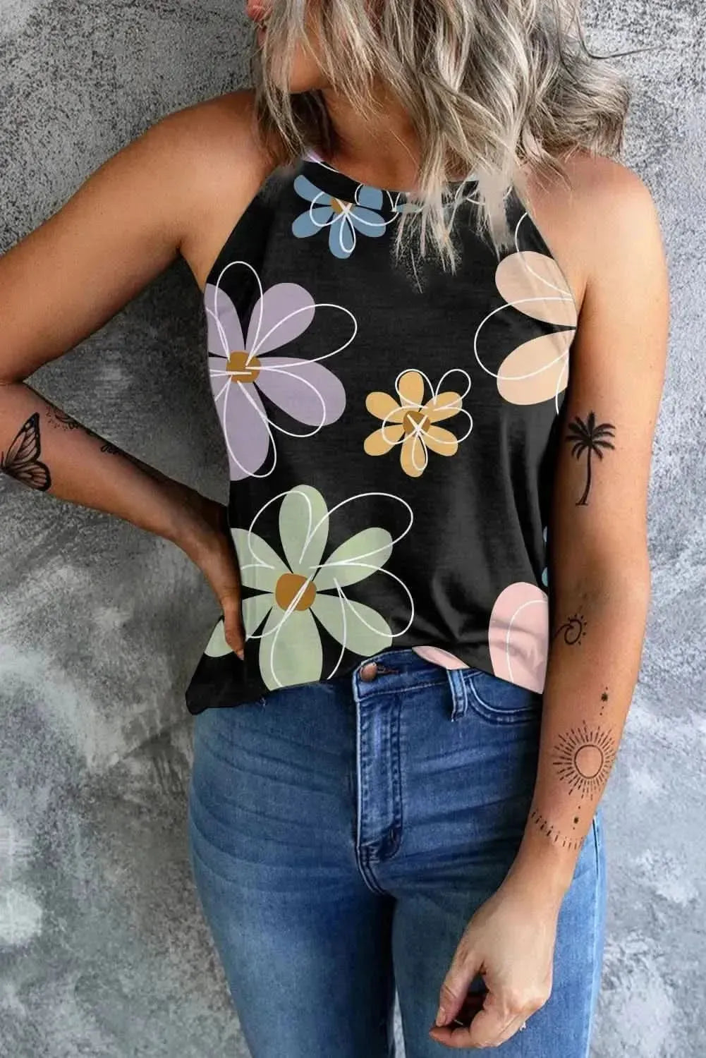 Printed Round Neck Tank - Bad Moms Club