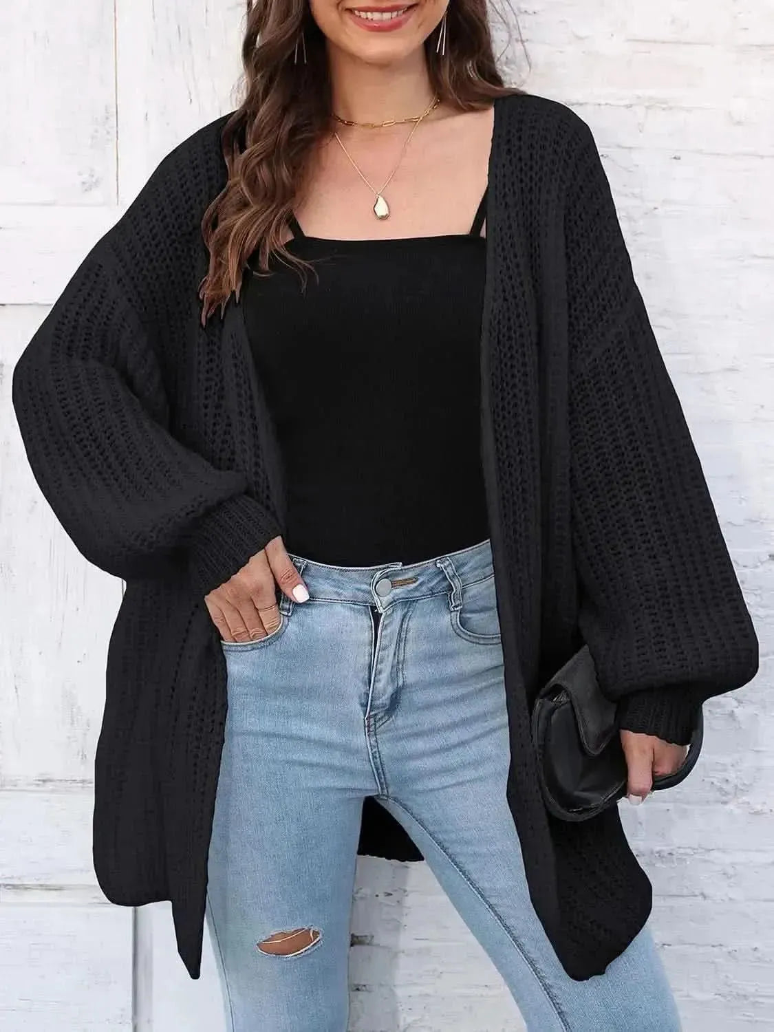 Open Front Dropped Shoulder Longline Cardigan - Bad Moms Club