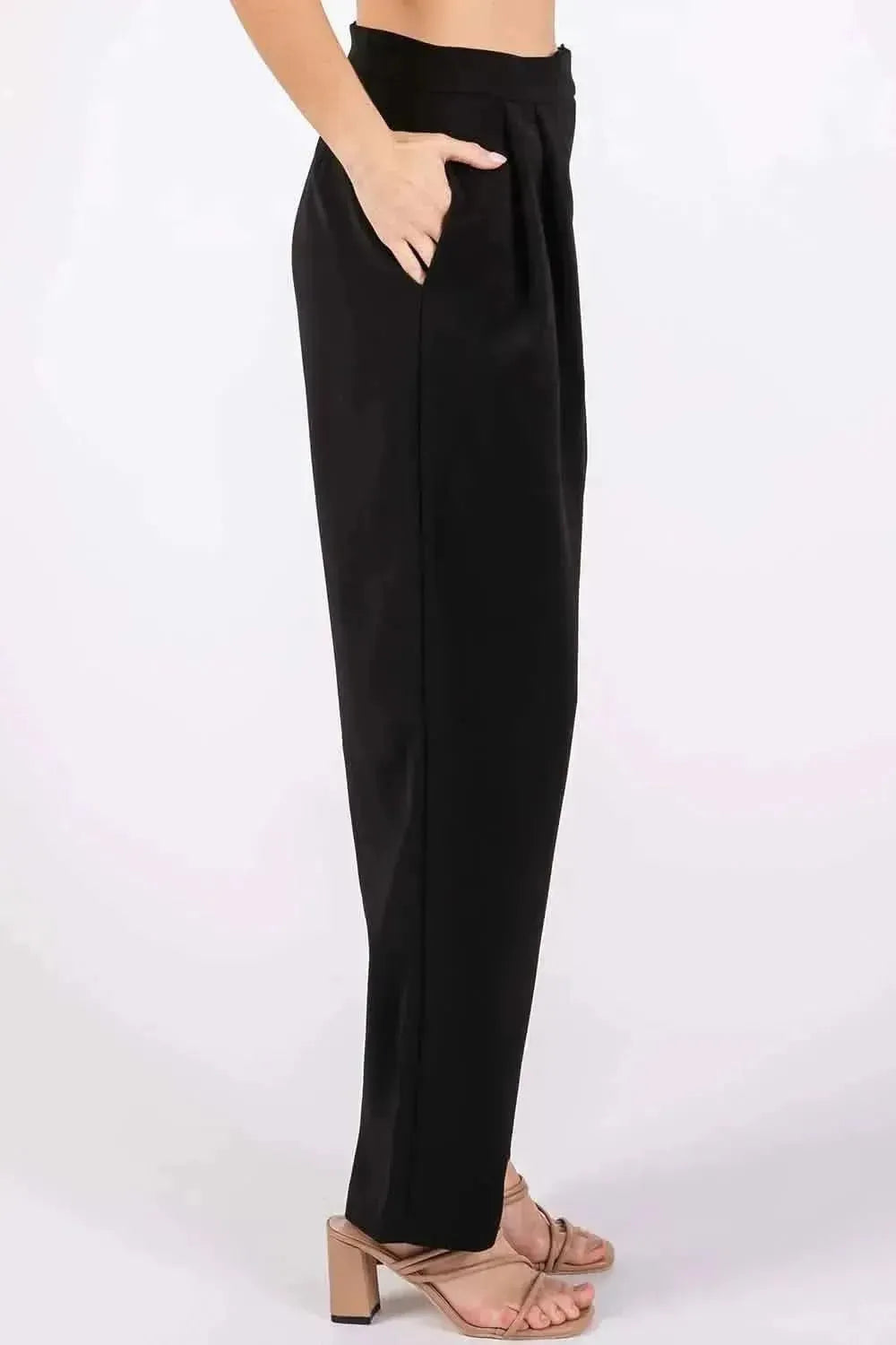 GeeGee High-Waisted Pleated Pants - Bad Moms Club