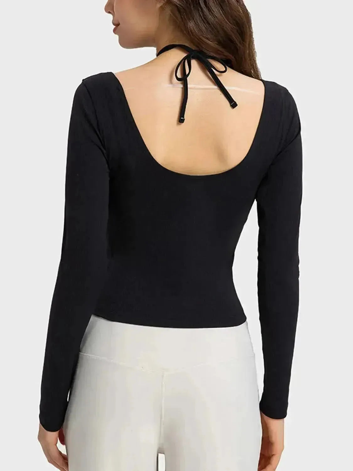 Halter Neck Long Sleeve Sporty Top - Bad Moms Club