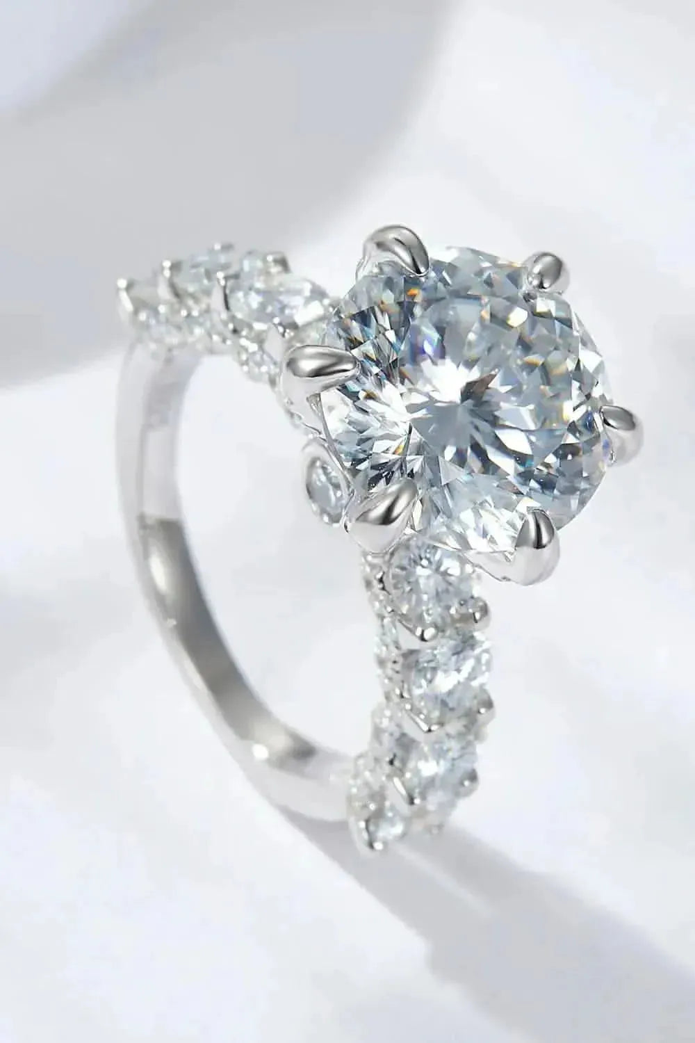 3-Carat Moissanite Platinum-Plated Side Stone Ring - Bad Moms Club