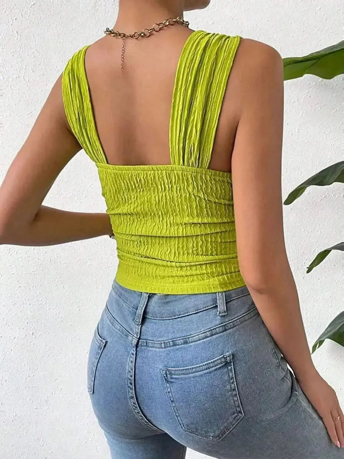 Textured Square Neck Wide Strap Tank - Bad Moms Club