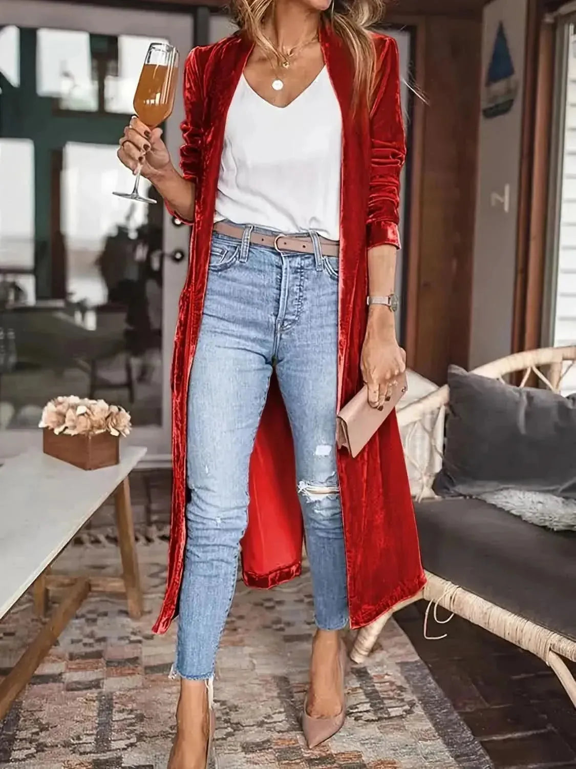 Open Front Long Sleeve Coat - Bad Moms Club