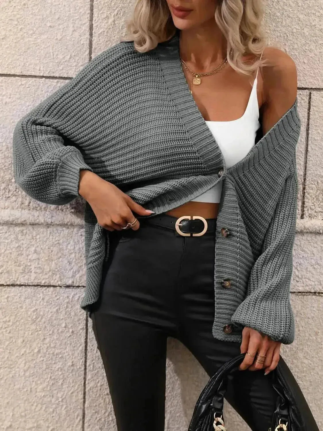 Button Down Horizontal-Ribbing Longline Cardigan - Bad Moms Club