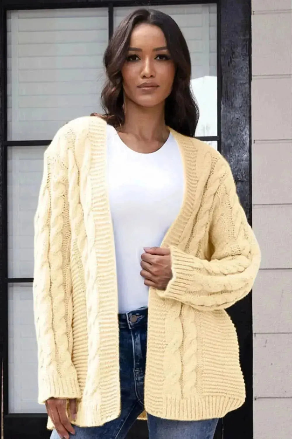 Open Front Cable-Knit Cardigan - Bad Moms Club