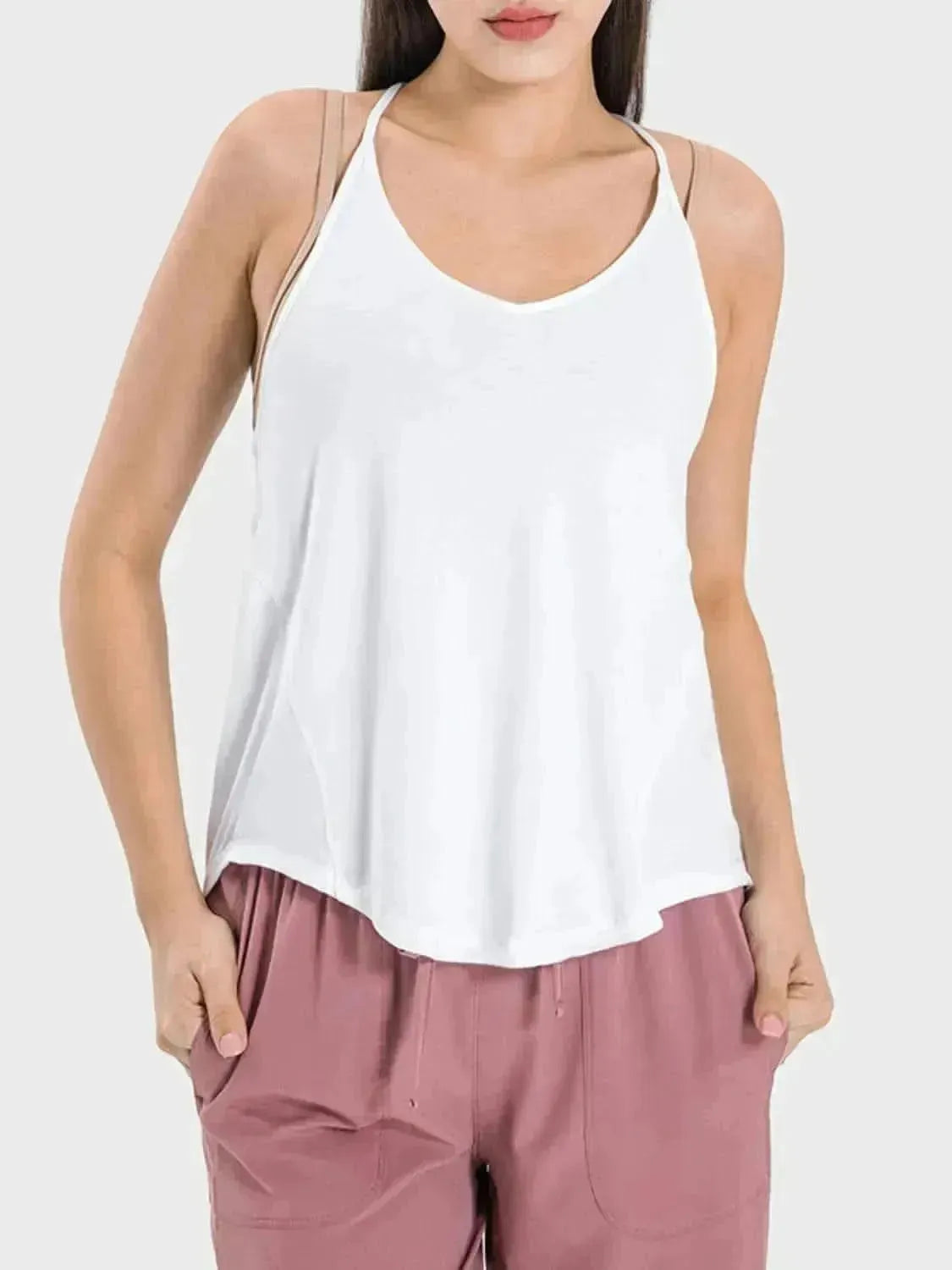 Slit Spaghetti Strap Scoop Neck Active Cami - Bad Moms Club