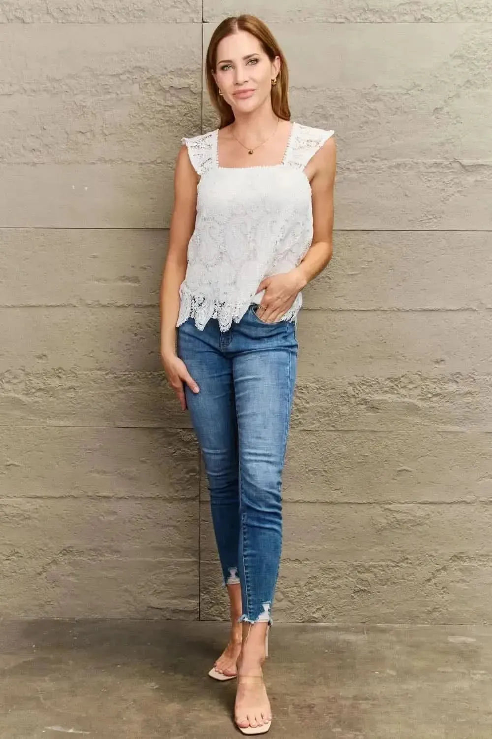 Perfee Lace Detail Square Neck Tank Top - Bad Moms Club