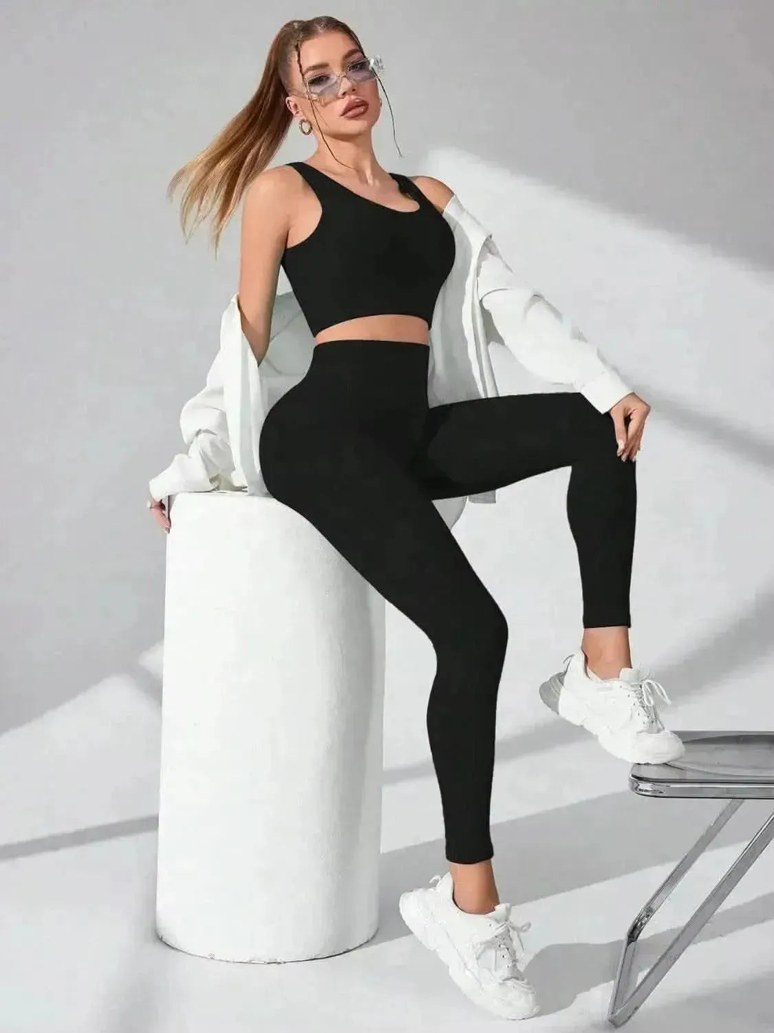Scoop Neck Wide Strap Top and Pants Active Set - Bad Moms Club