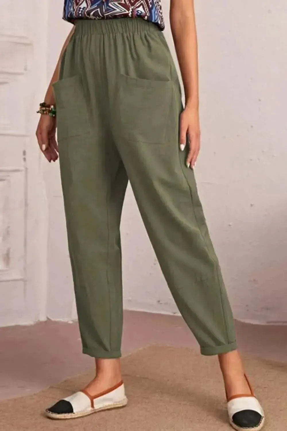 Elastic Waist Pocket Tapered Pants - Bad Moms Club