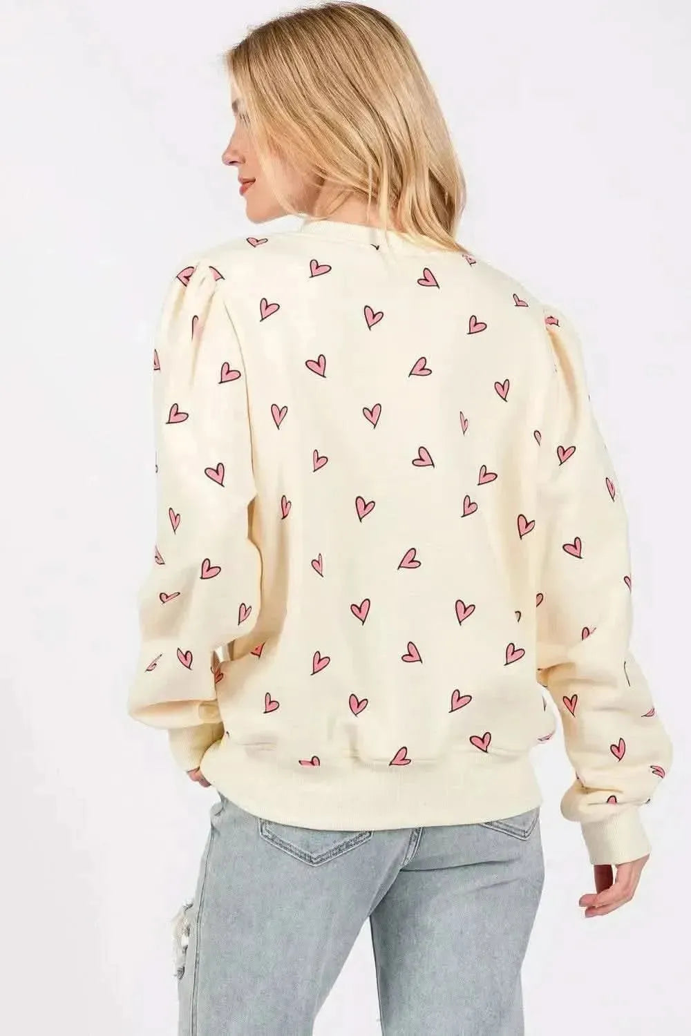 SAGE + FIG Heart Printed Contrast Long Sleeve Sweatshirt - Bad Moms Club