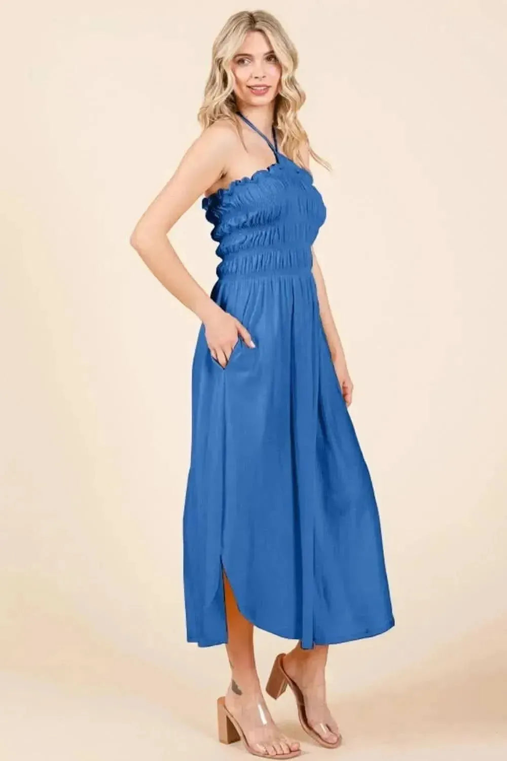 Culture Code Tie Back Shirring Dress with Pockets - Bad Moms Club