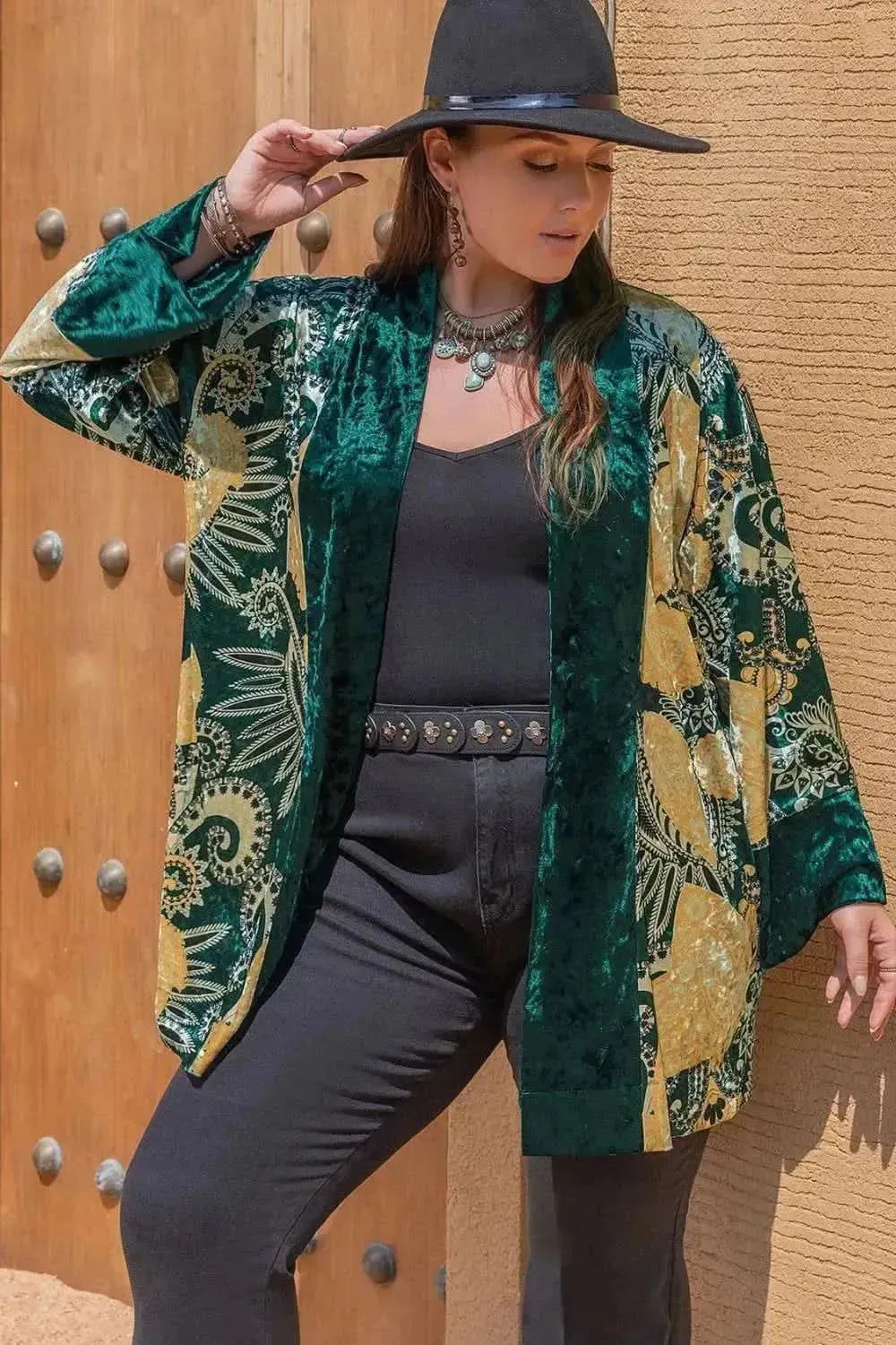 Plus Size Open Front Bohemian Style Long Sleeve Cardigan - Bad Moms Club