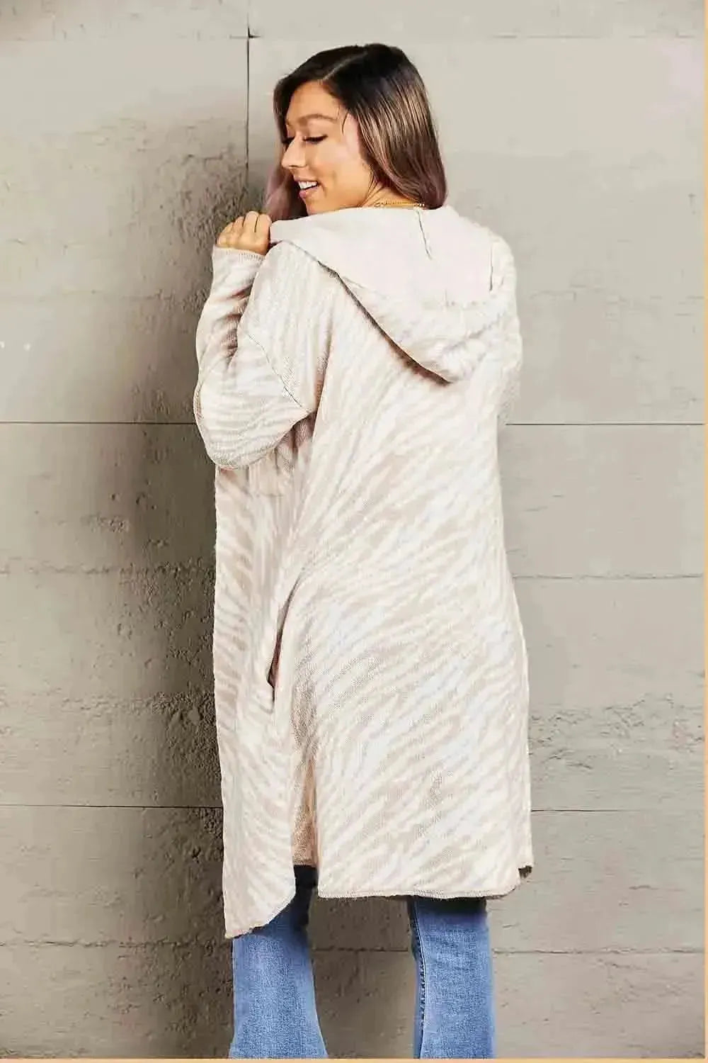 Printed Open Front Hooded Longline Cardigan - Bad Moms Club