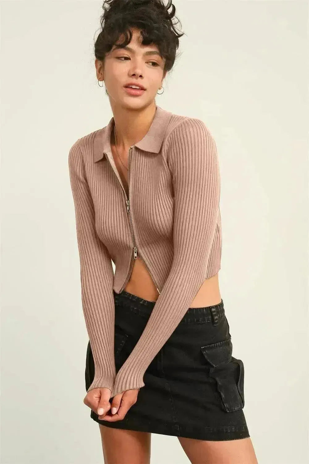 HYFVE Ribbed Double Zip Cropped Cardigan - Bad Moms Club