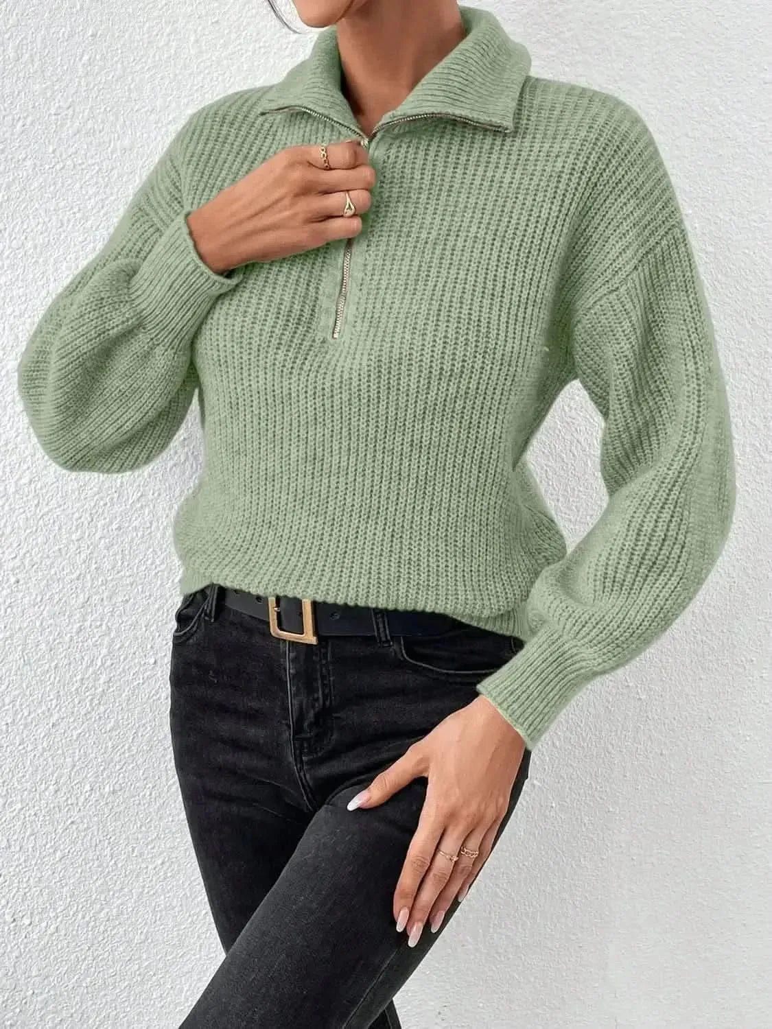 Honey Half Zip Dropped Shoulder Sweater - Bad Moms Club