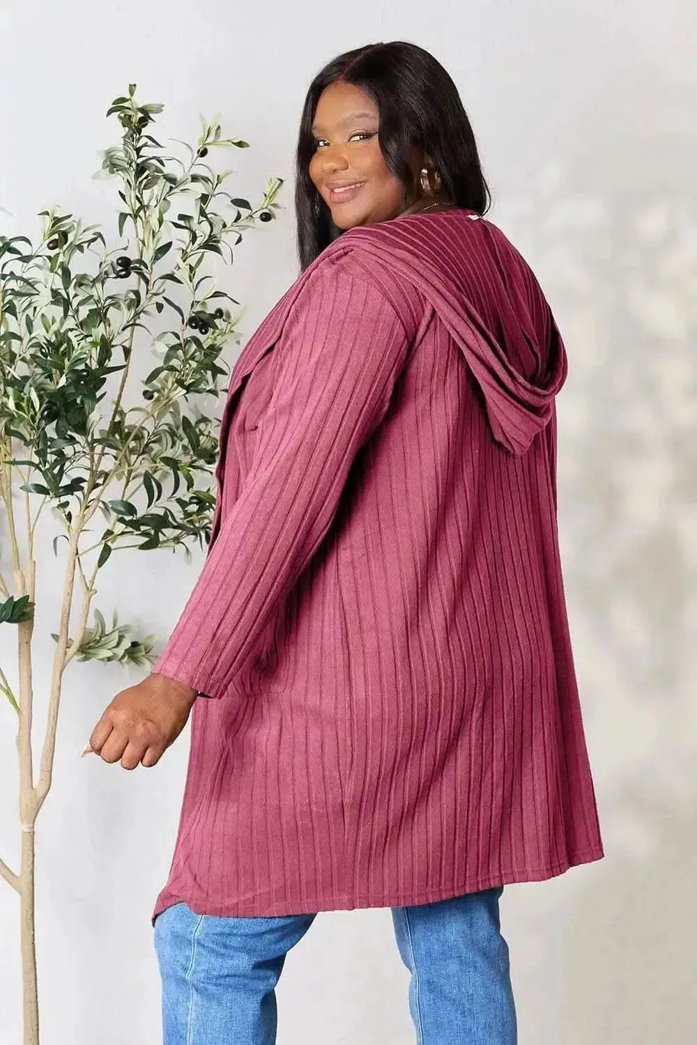 Basic Bae Full Size Hooded Sweater Cardigan - Bad Moms Club