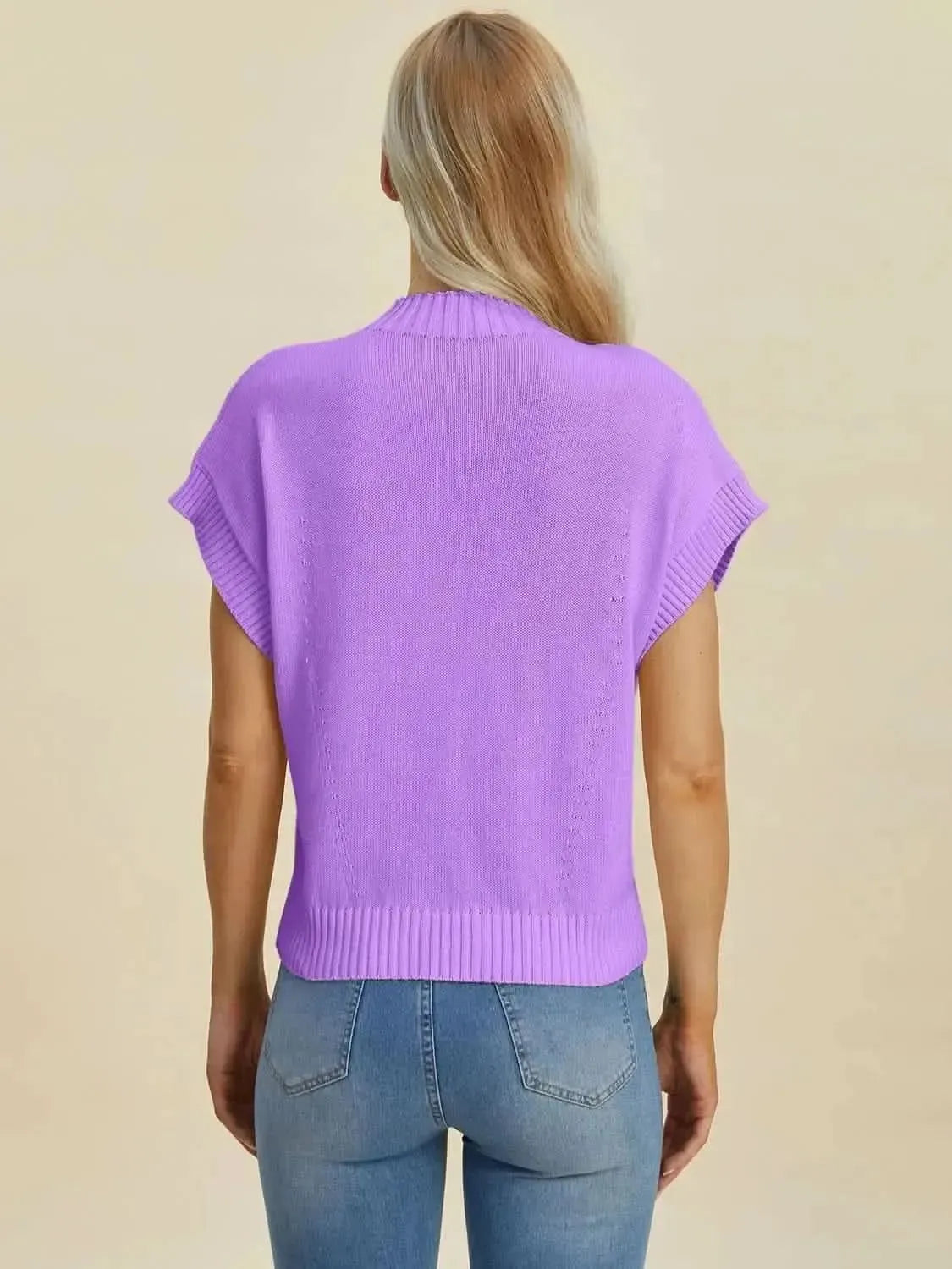 Double Take Full Size Mock Neck Short Sleeve Sweater - Bad Moms Club