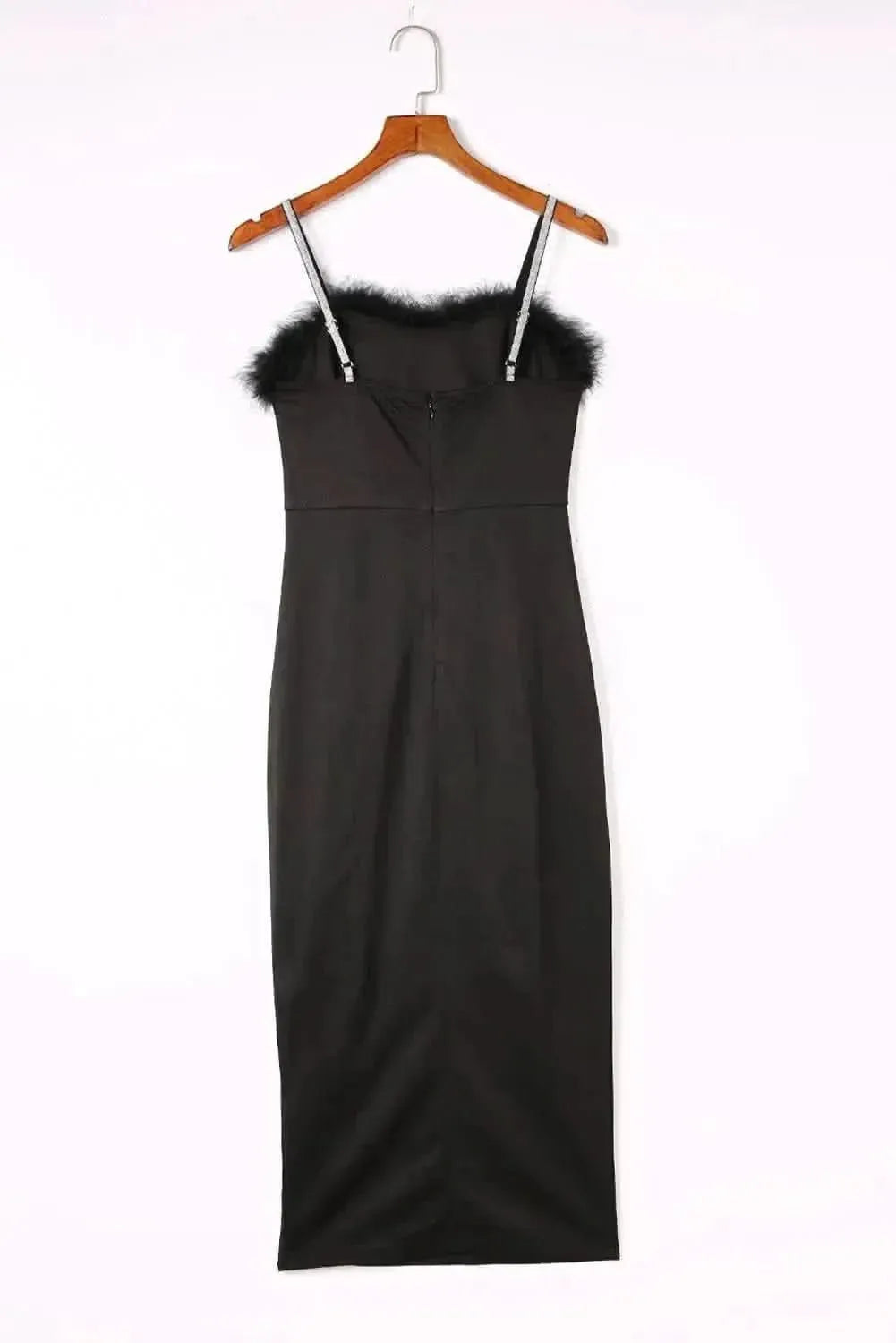 Slit Plush Trim Spaghetti Strap Dress - Bad Moms Club