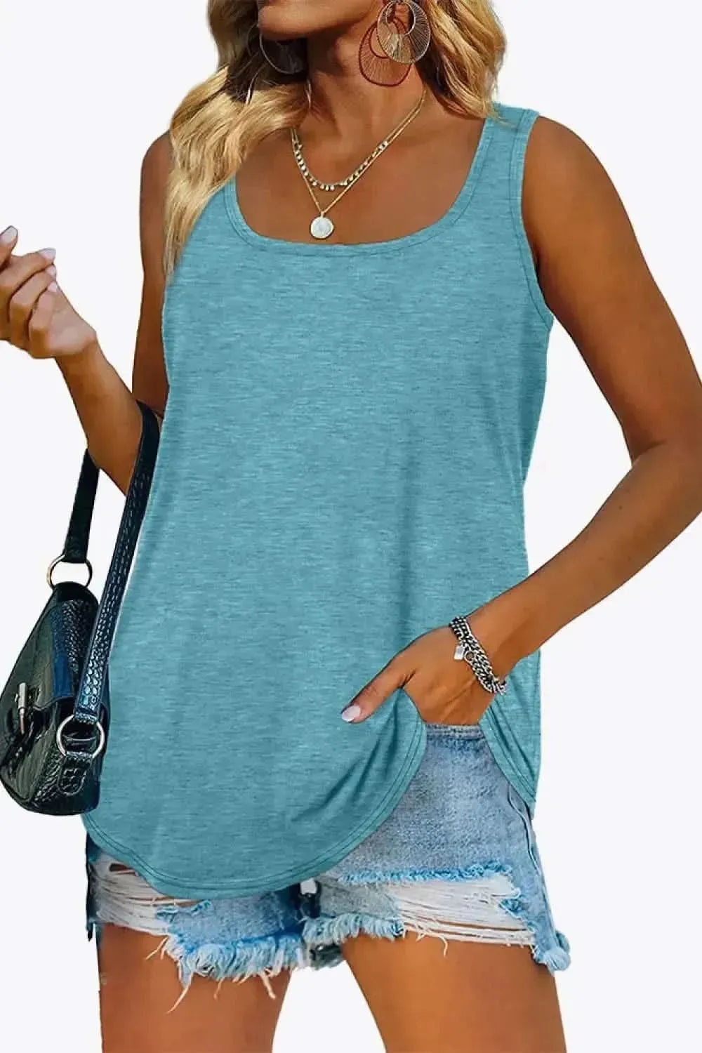 Curved Hem Square Neck Tank - Bad Moms Club