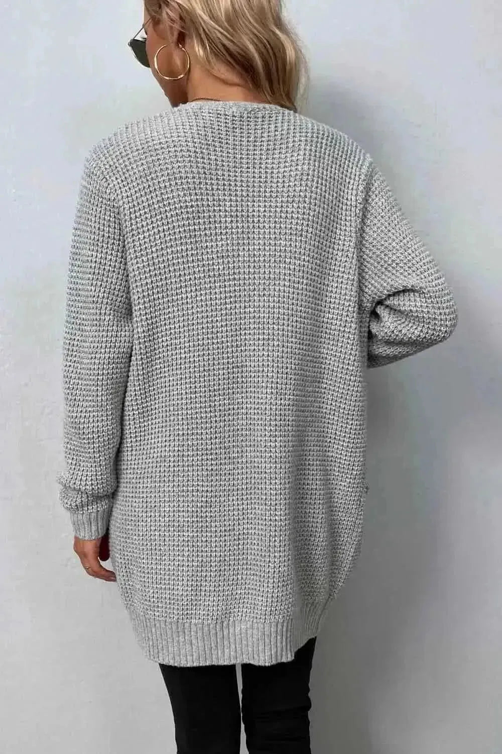Rib-Knit Open Front Pocketed Cardigan - Bad Moms Club
