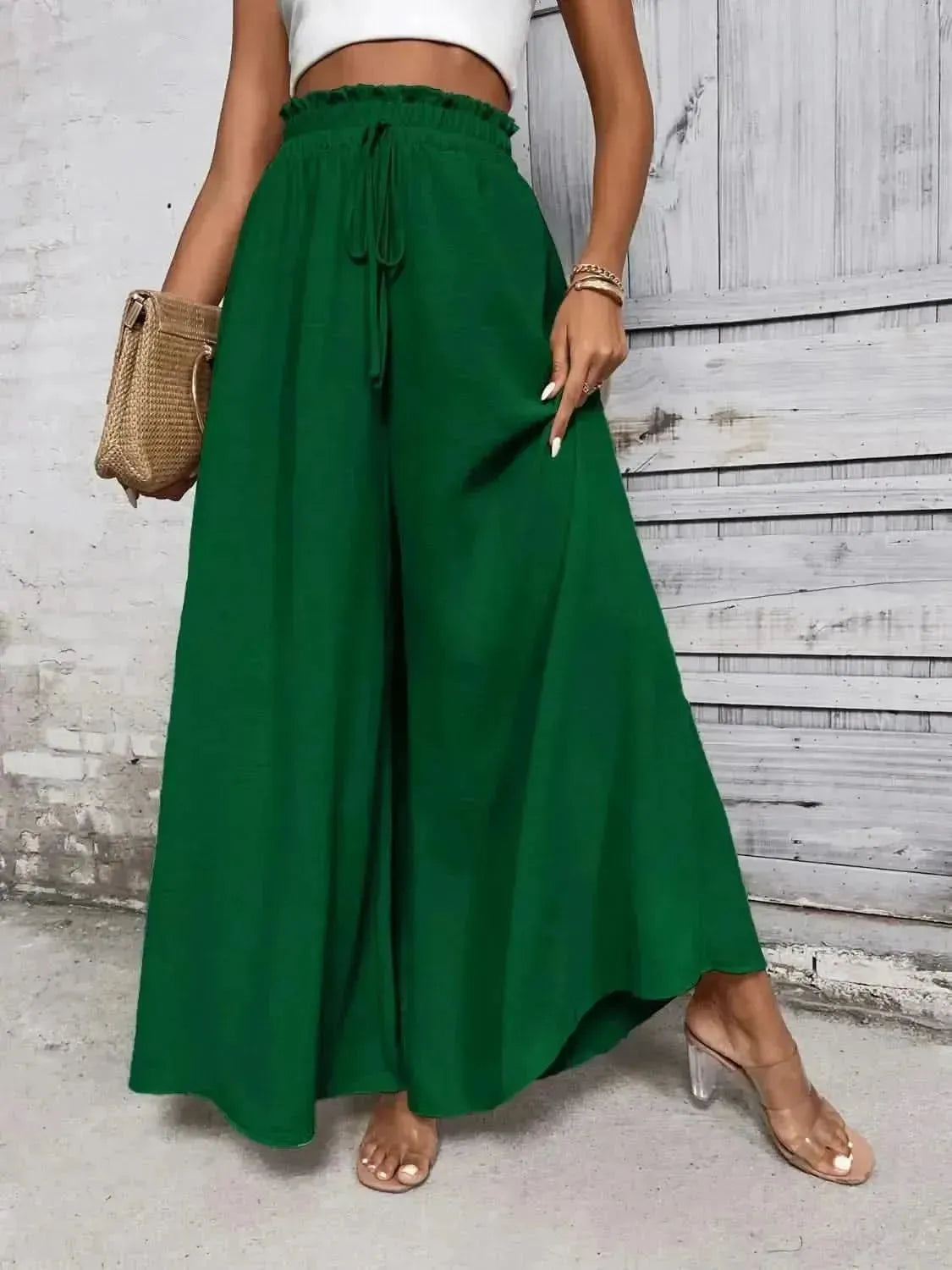 Honey Tied High Waist Wide Leg Pants - Bad Moms Club