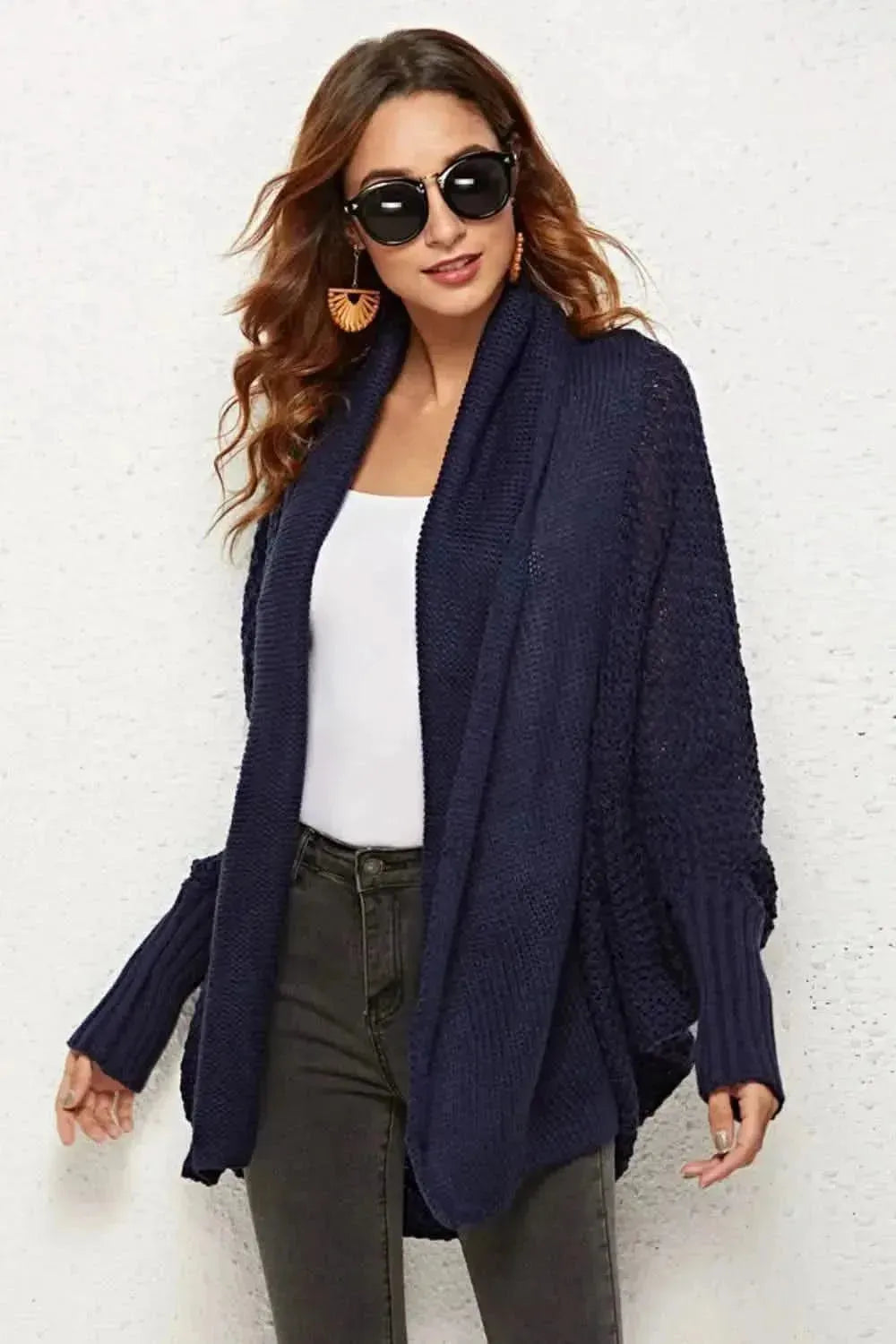 Open Front Dolman Sleeve Longline Cardigan - Bad Moms Club