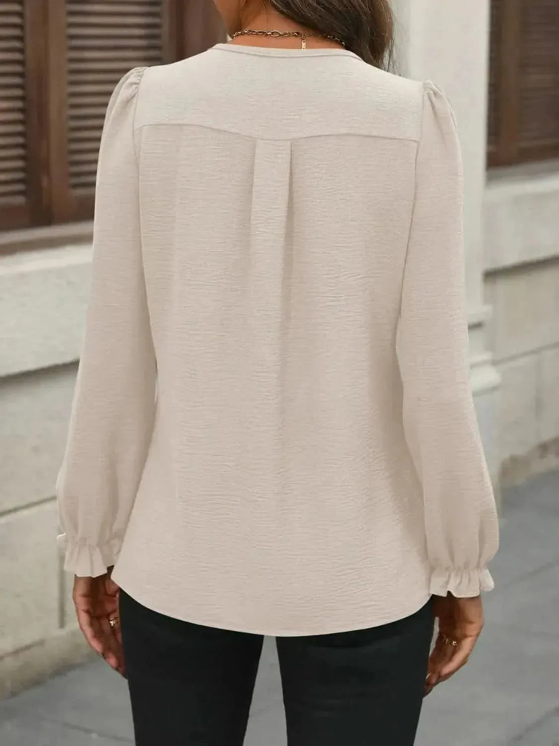 Notched Flounce Sleeve Blouse - Bad Moms Club