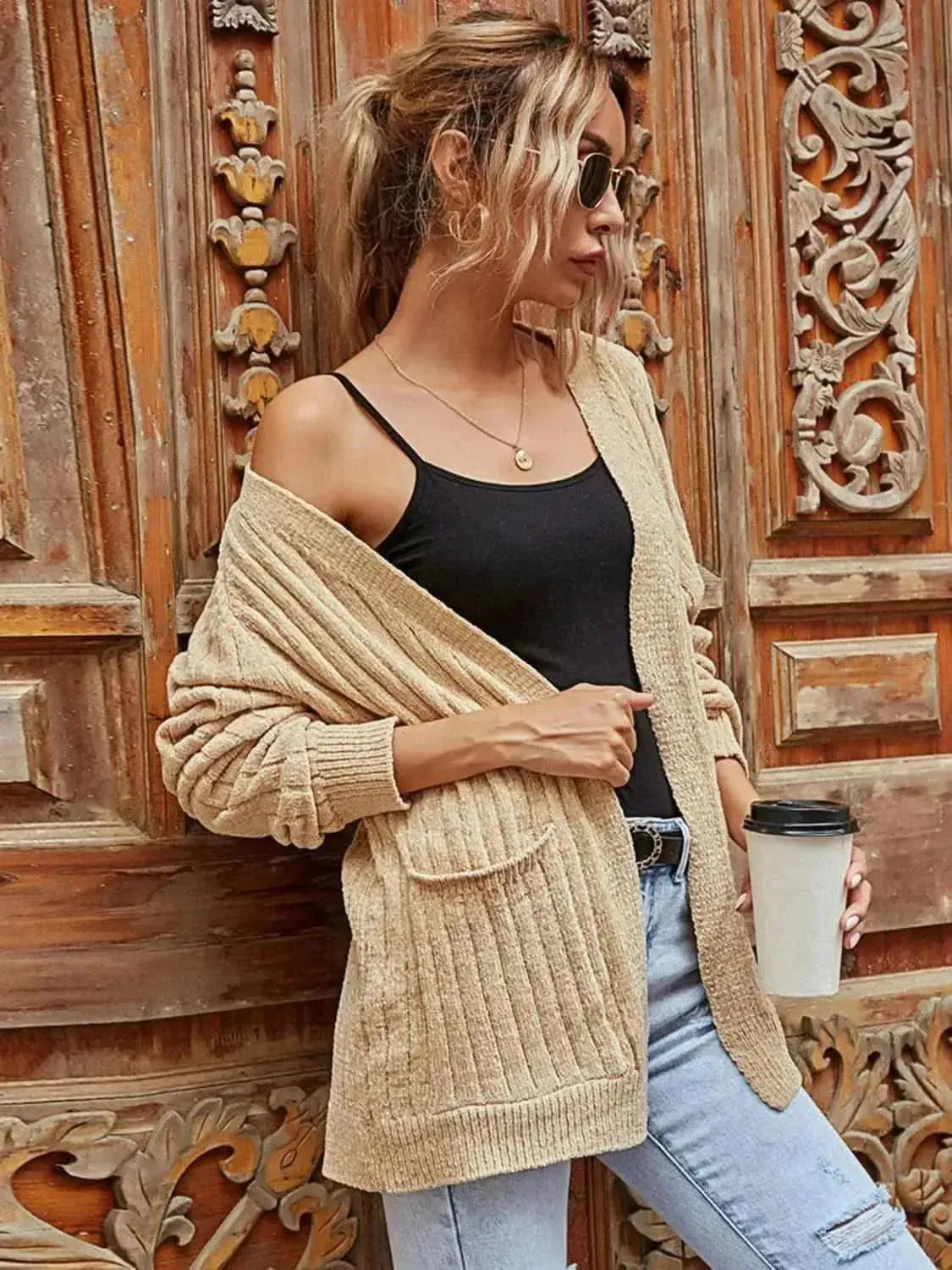 Ribbed Open Front Long Sleeve Cardigan - Bad Moms Club