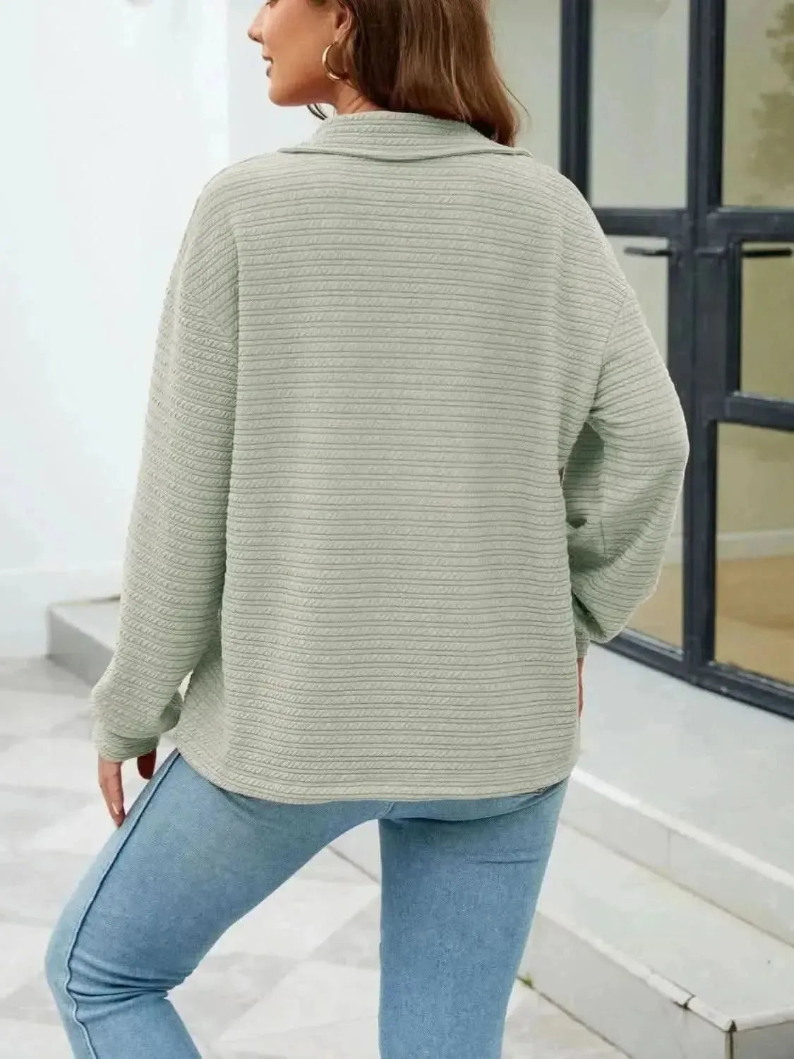 Quarter-Zip Collared Drop Shoulder Sweatshirt - Bad Moms Club