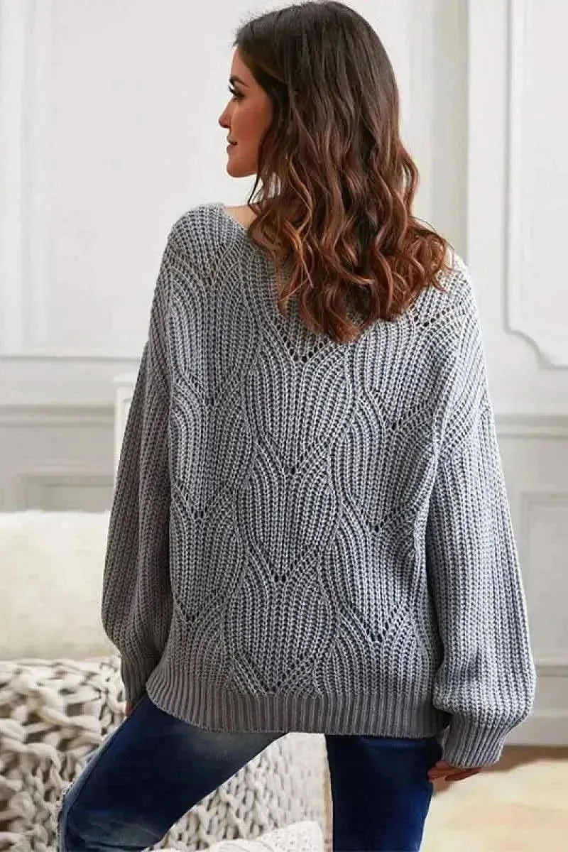 Drop Shoulder Round Neck Sweater - Bad Moms Club