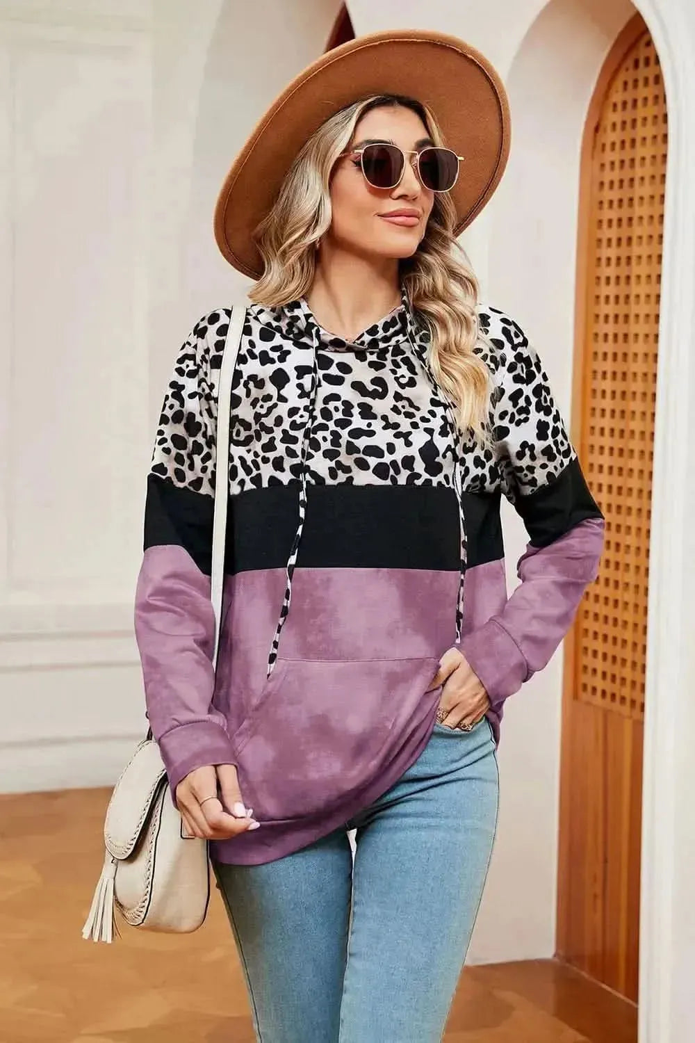 Leopard Drawstring Hoodie with Pocket - Bad Moms Club