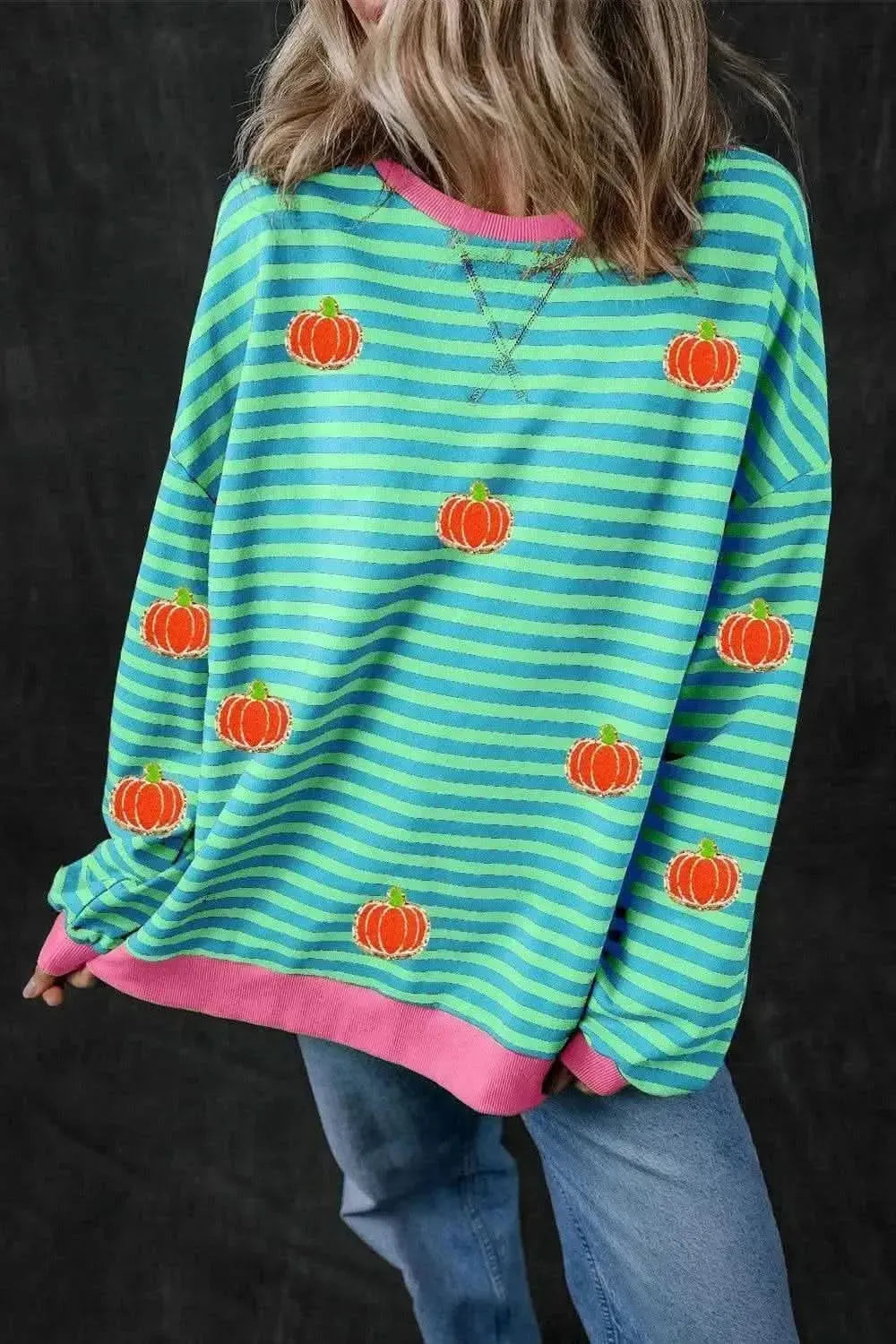 Pumpkin Striped Long Sleeve Sweatshirt - Bad Moms Club