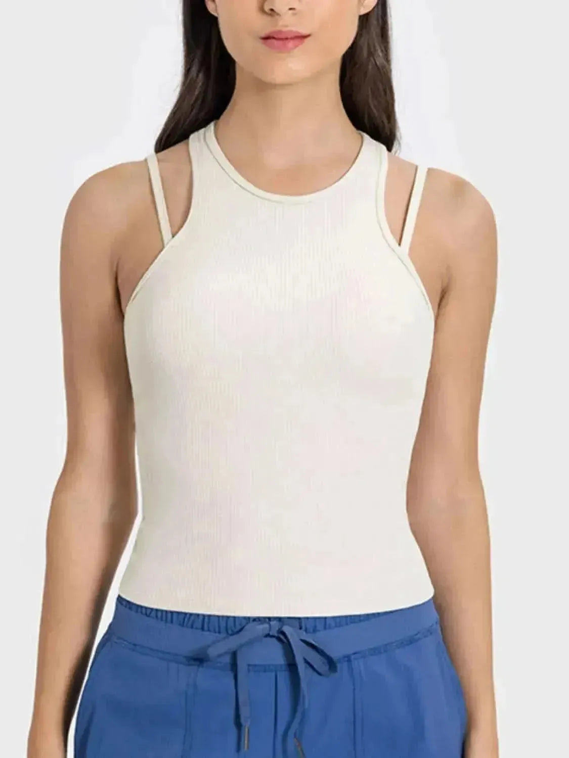 Cutout Round Neck Racerback Active Tank - Bad Moms Club