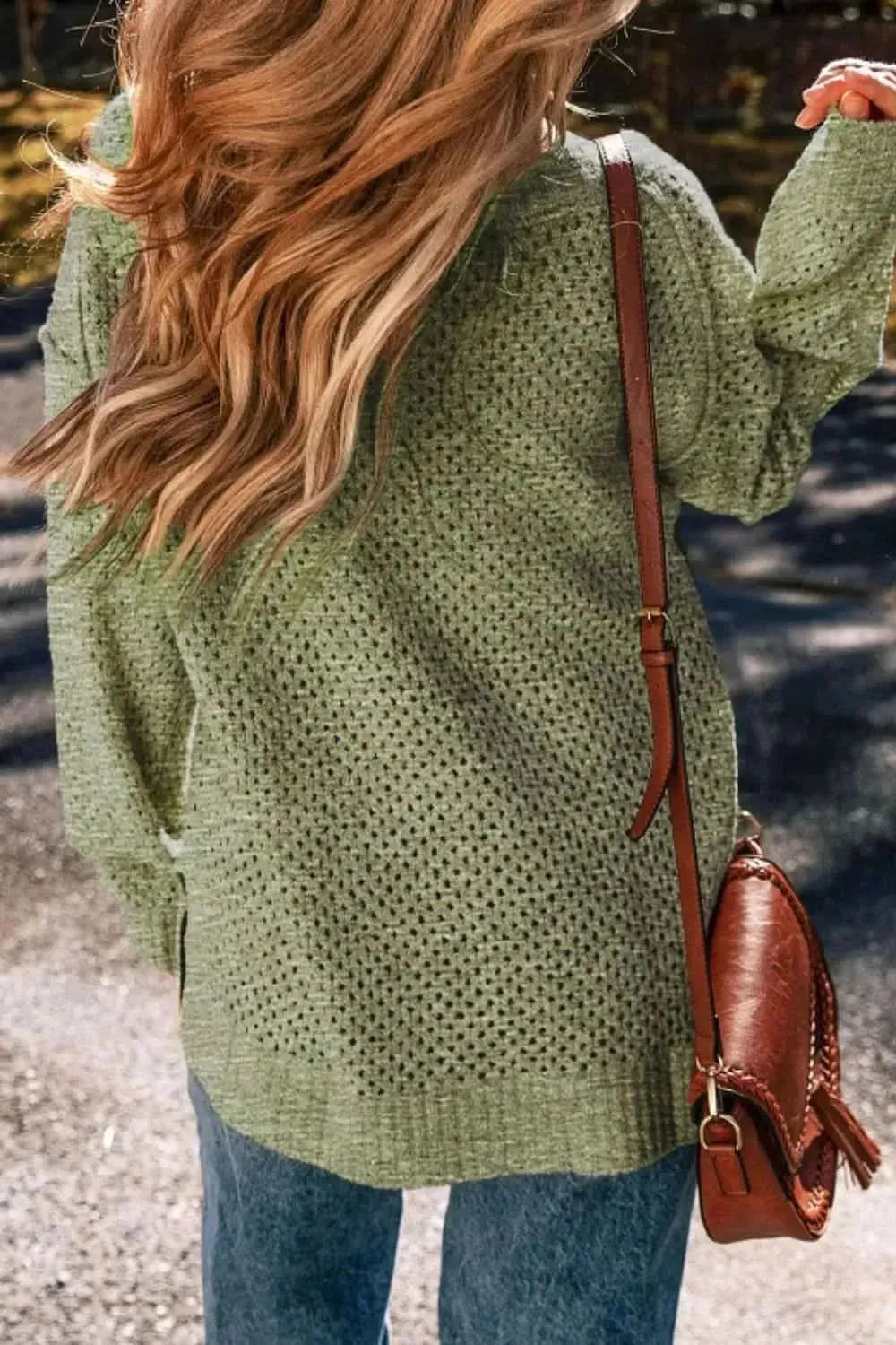 V-Neck Dropped Shoulder Long Sleeve Sweater - Bad Moms Club