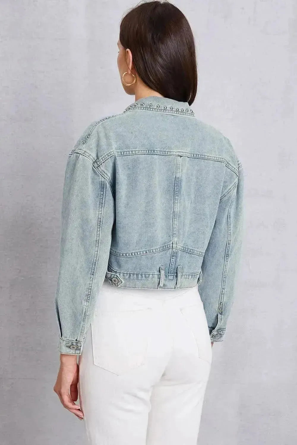 Studded Dropped Shoulder Denim Jacket - Bad Moms Club