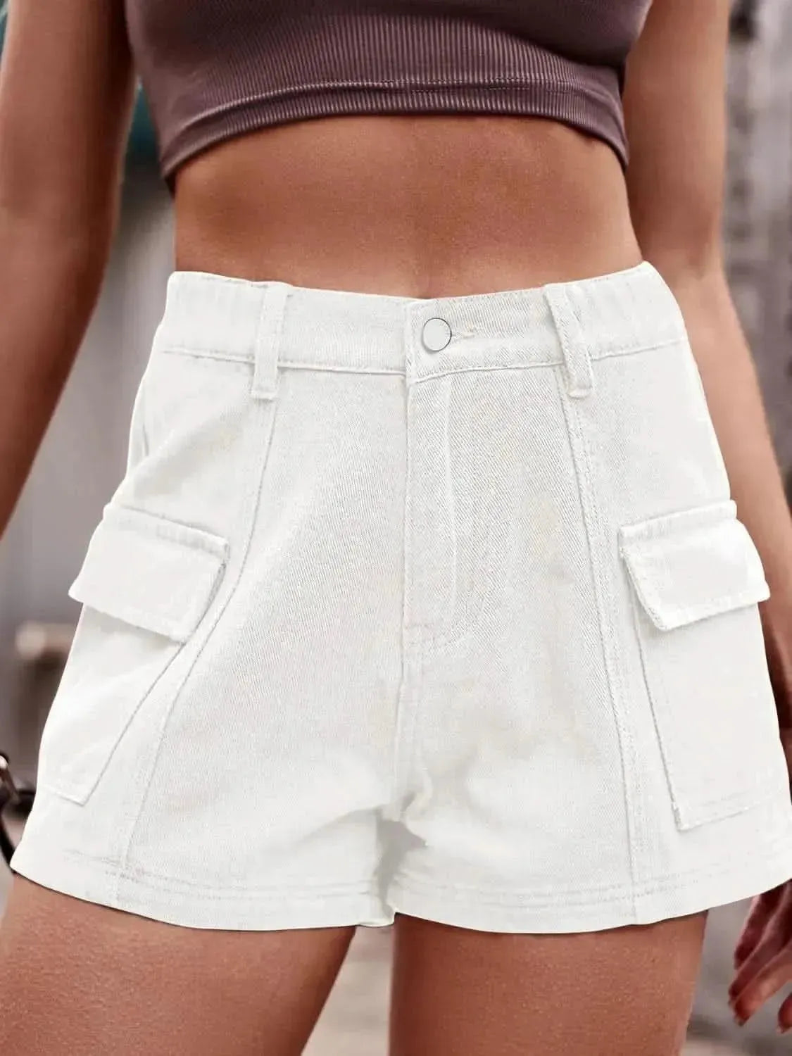 High Waist Denim Shorts with Pockets - Bad Moms Club