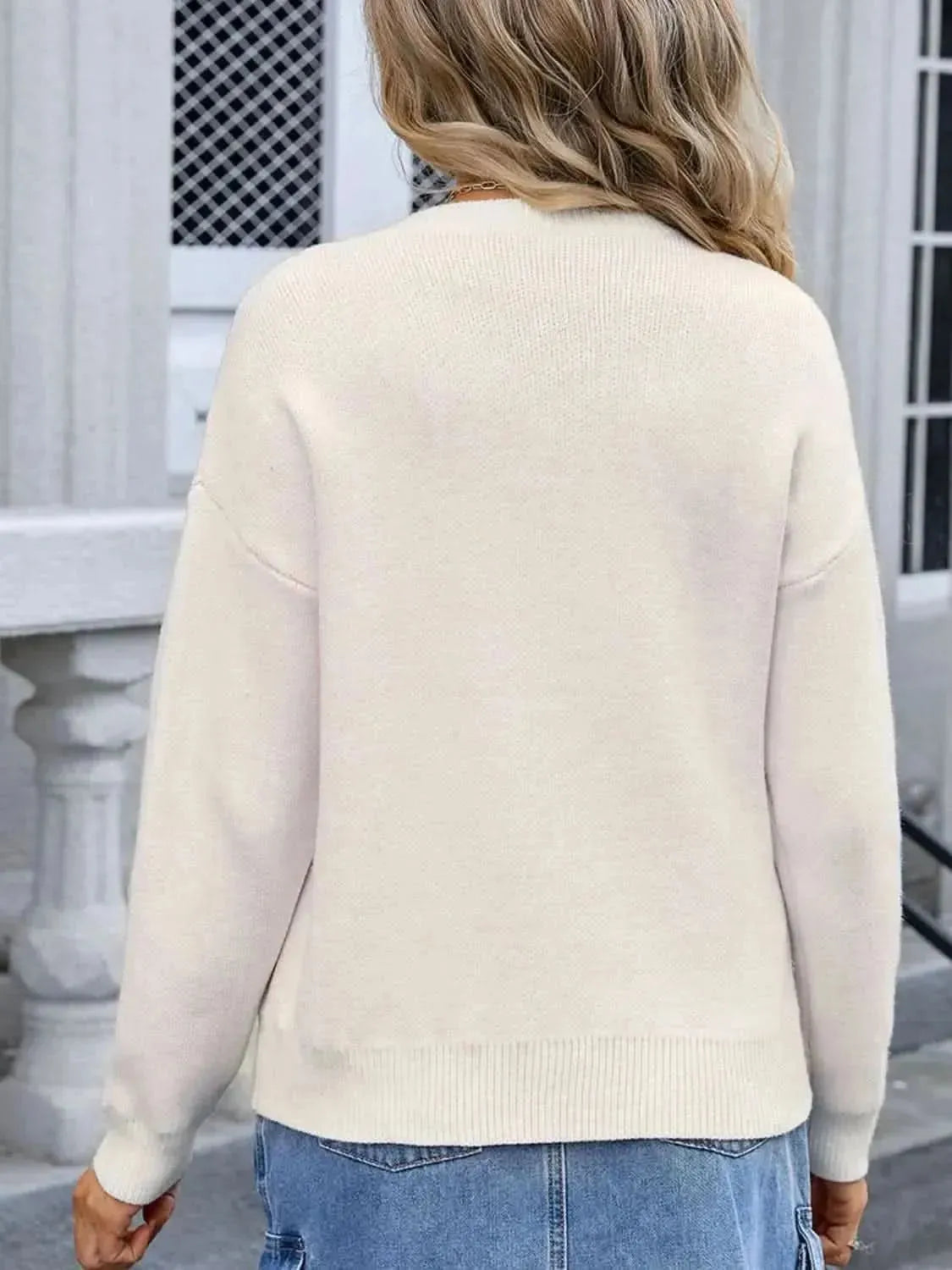 Angel Wings Bow Graphic Round Neck Long Sleeve Sweater - Bad Moms Club