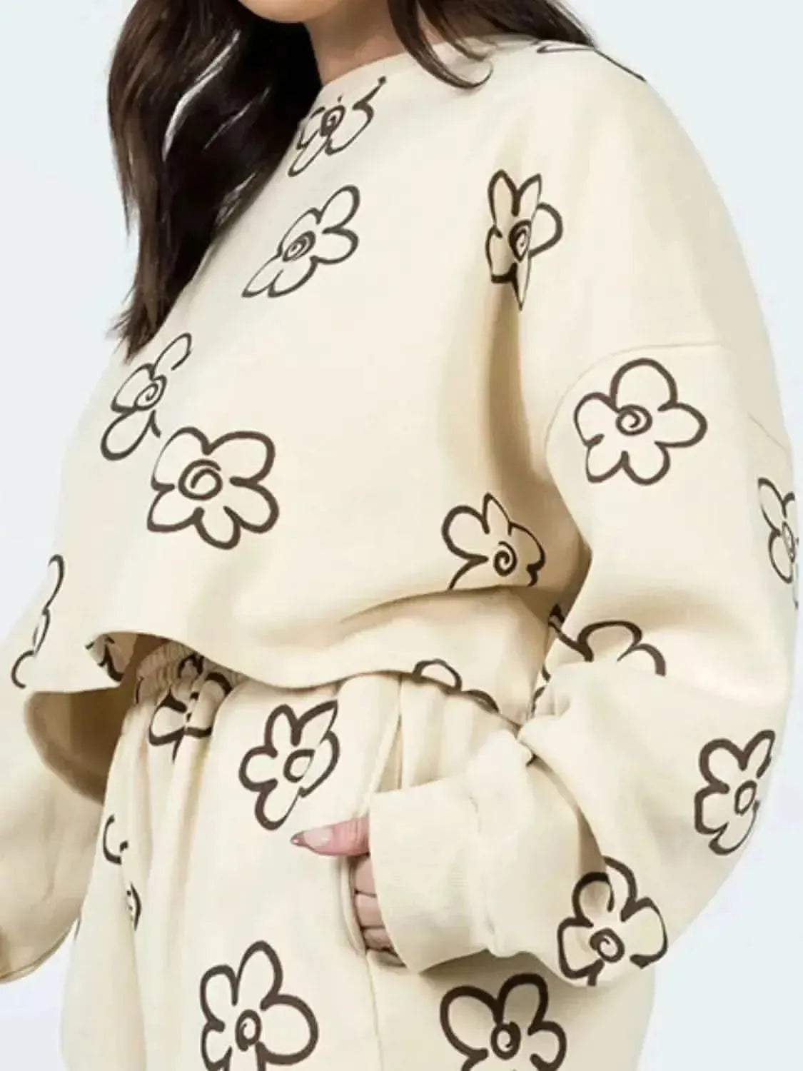 Floral Dropped Shoulder Sweatshirt and Shorts Set - Bad Moms Club