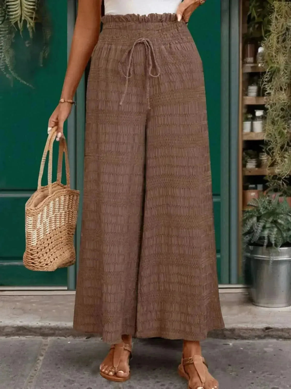 Perfee Tied Wide Leg Pants - Bad Moms Club