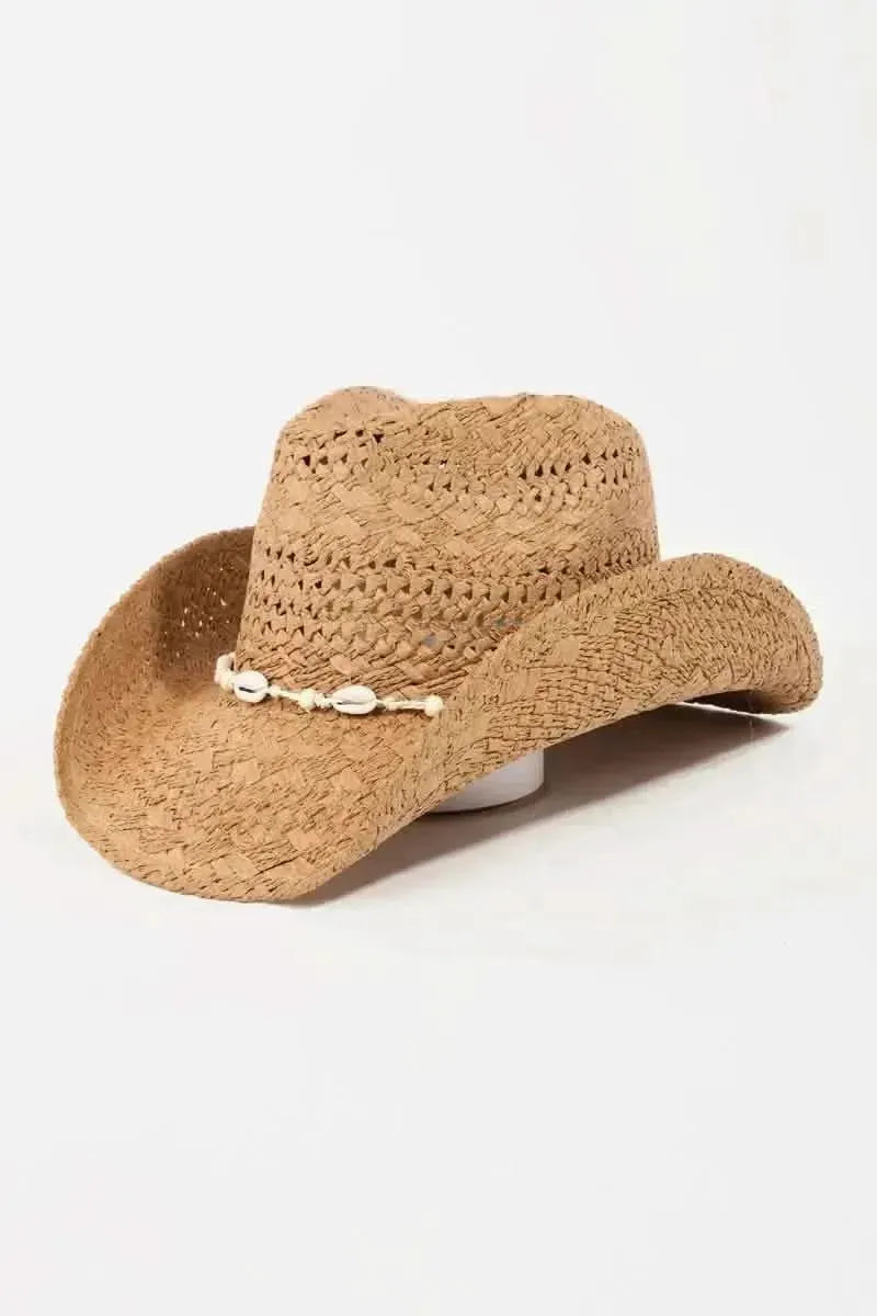 Fame Openwork Shell Weave Straw Hat - Bad Moms Club