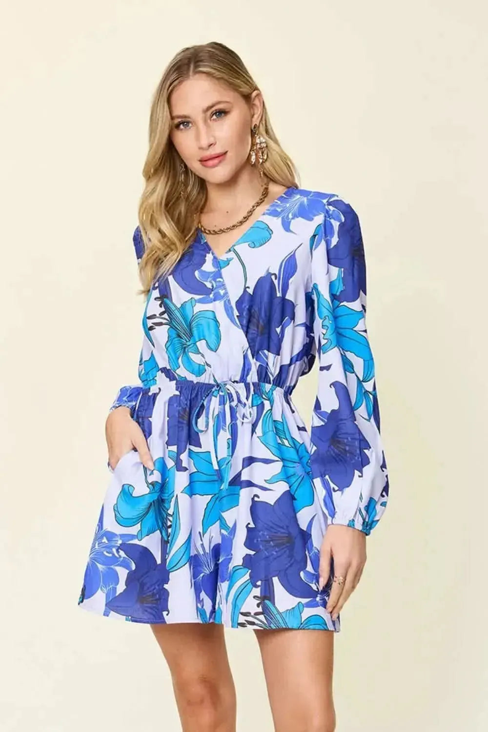 Double Take Full Size Floral Long Sleeve Romper with Pockets - Bad Moms Club