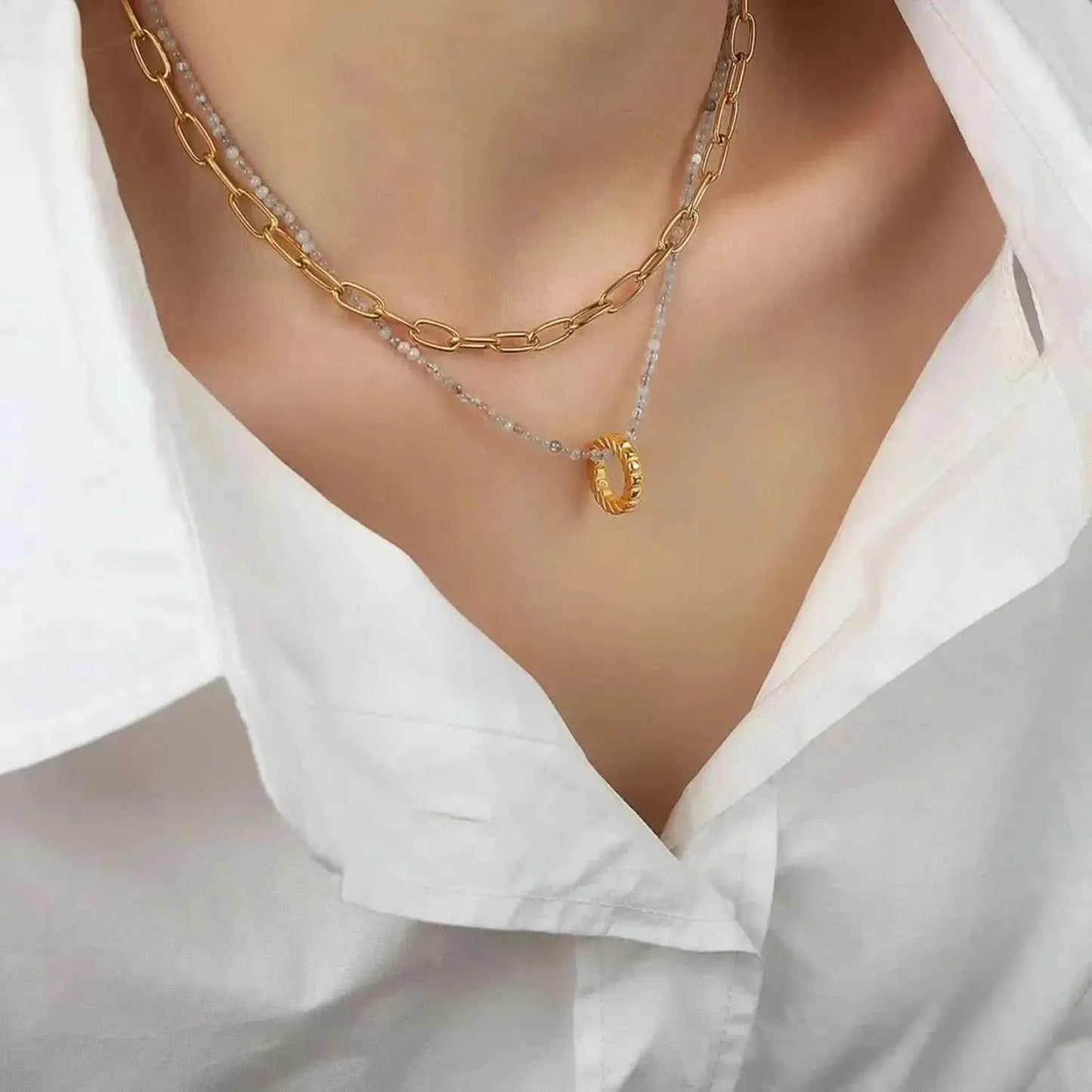 Beaded Double-Layered Titanium Steel Necklace - Bad Moms Club