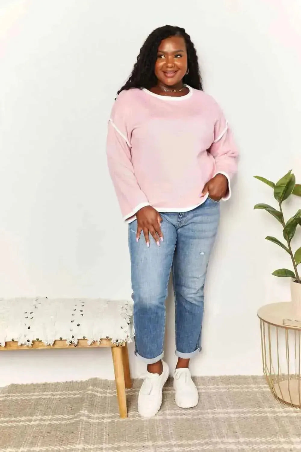 Angel Wings Contrast Detail Dropped Shoulder Knit Top - Bad Moms Club