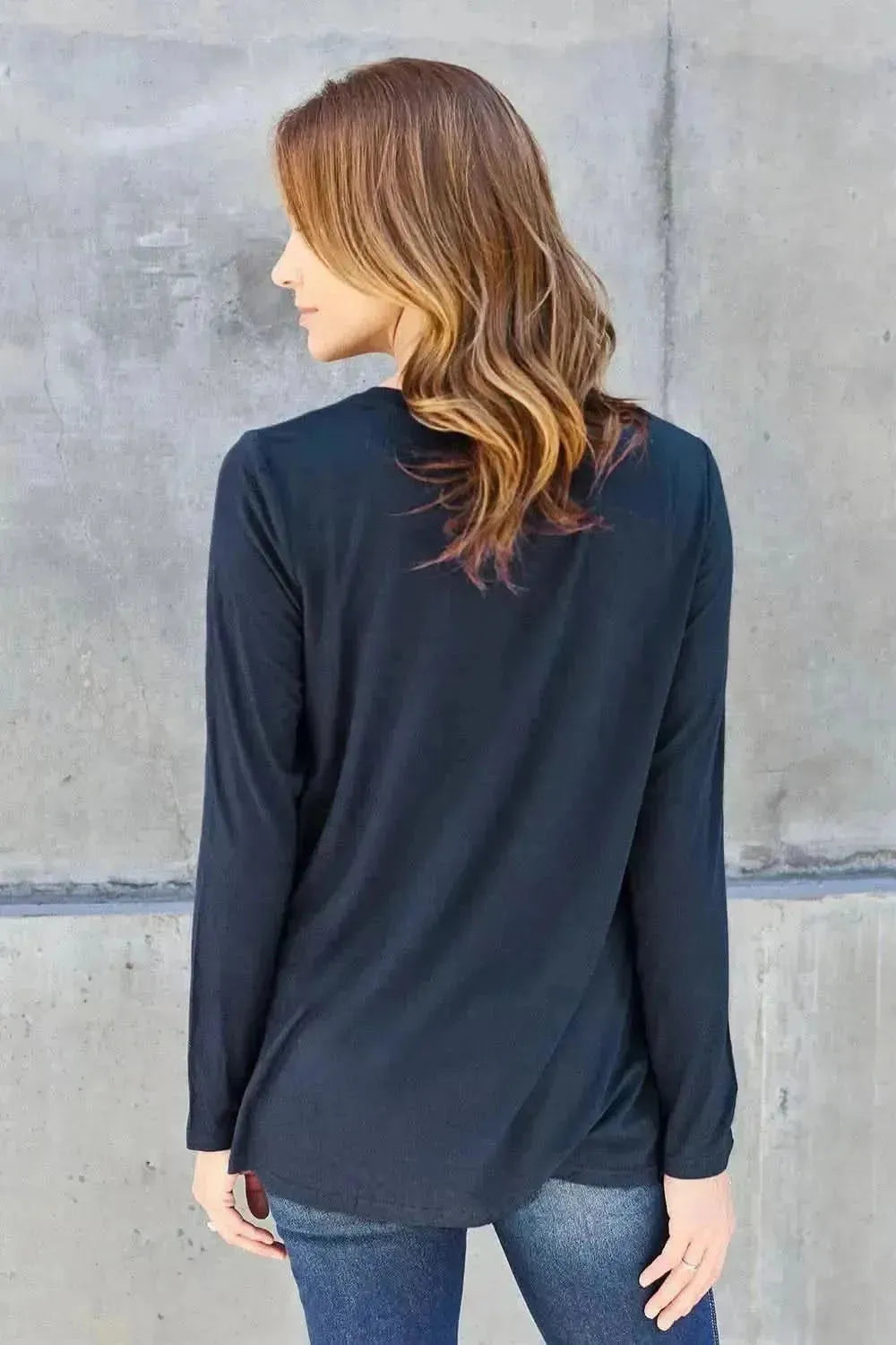 Basic Bae Full Size V-Neck Long Sleeve Top - Bad Moms Club