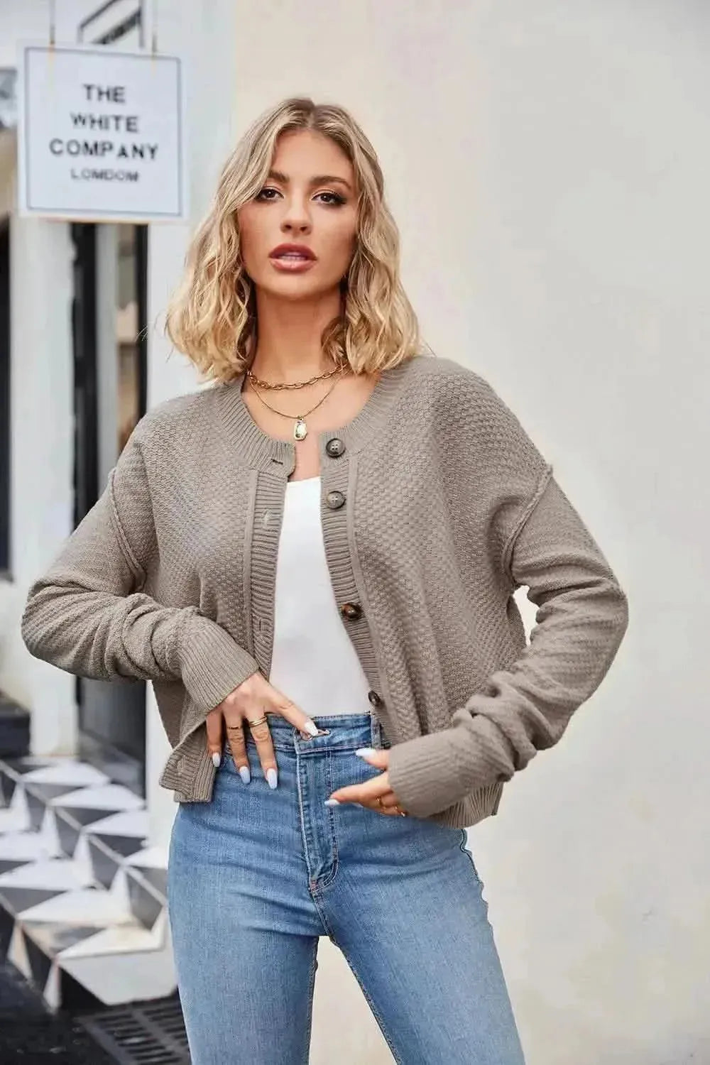 Button Down Exposed Seam Cardigan - Bad Moms Club