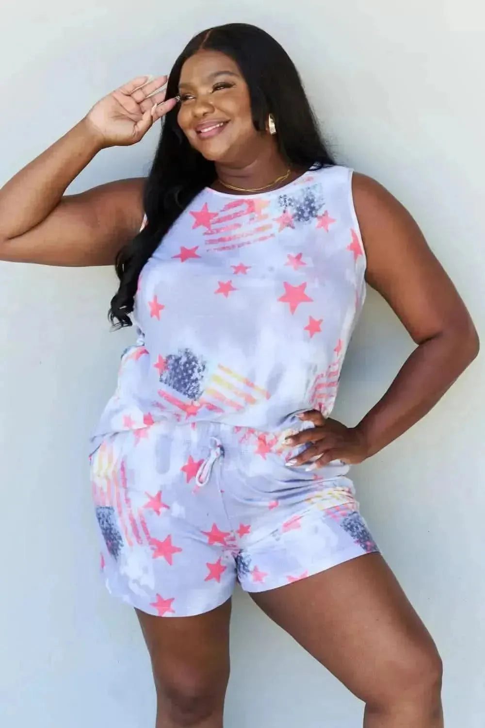 ODDI Full Size Tie-Dye Star Printed Loungewear Set - Bad Moms Club